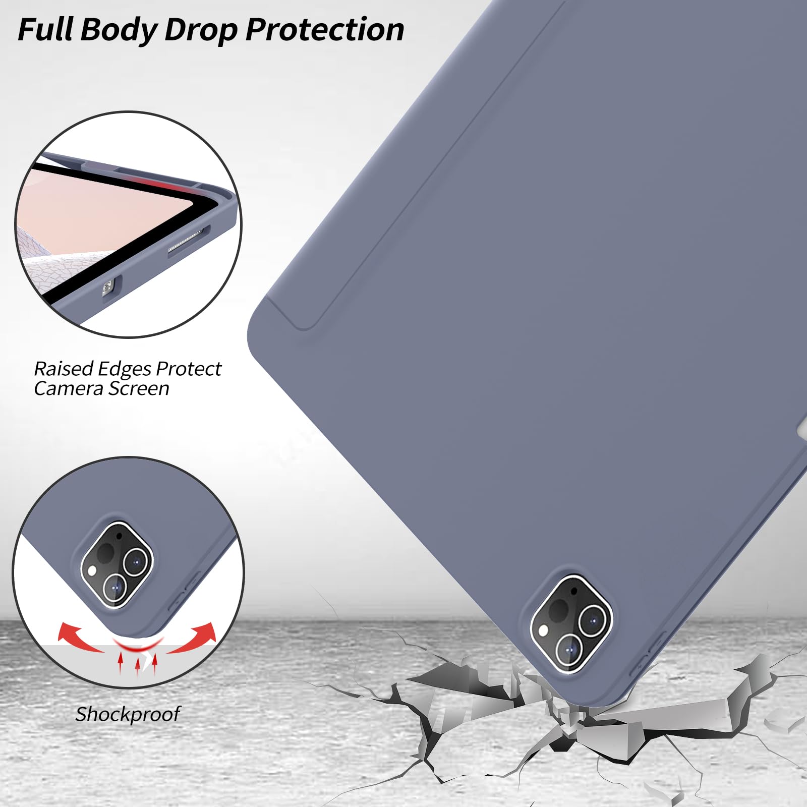 KenKe iPad Pro 12.9 Case (6th/5th Gen 2022/2021) & iPad Air 13 Case (M3/M2 2025/2024) - Premium Trifold Stand Cover with Pencil Holder, Auto Wake/Sleep - Purple Gray - Perfect for Work, Study & Travel