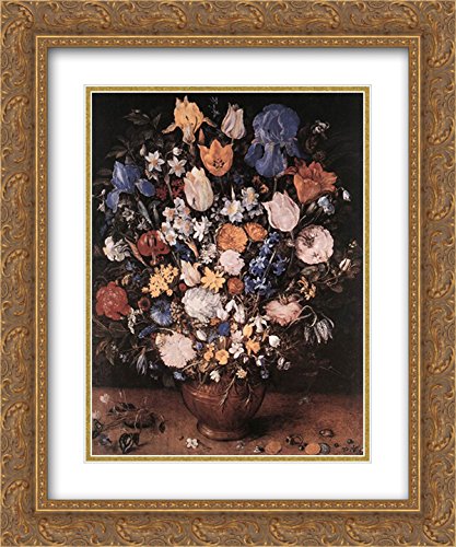 Elegant Floral Bouquet in Clay Vase - 20x24 Inch Gold Ornate Framed Art Print by Jan Brueghel the Elder with Double Matting - Perfect for Living Room Decor, Wedding Gift & Museum-Quality Wall Art