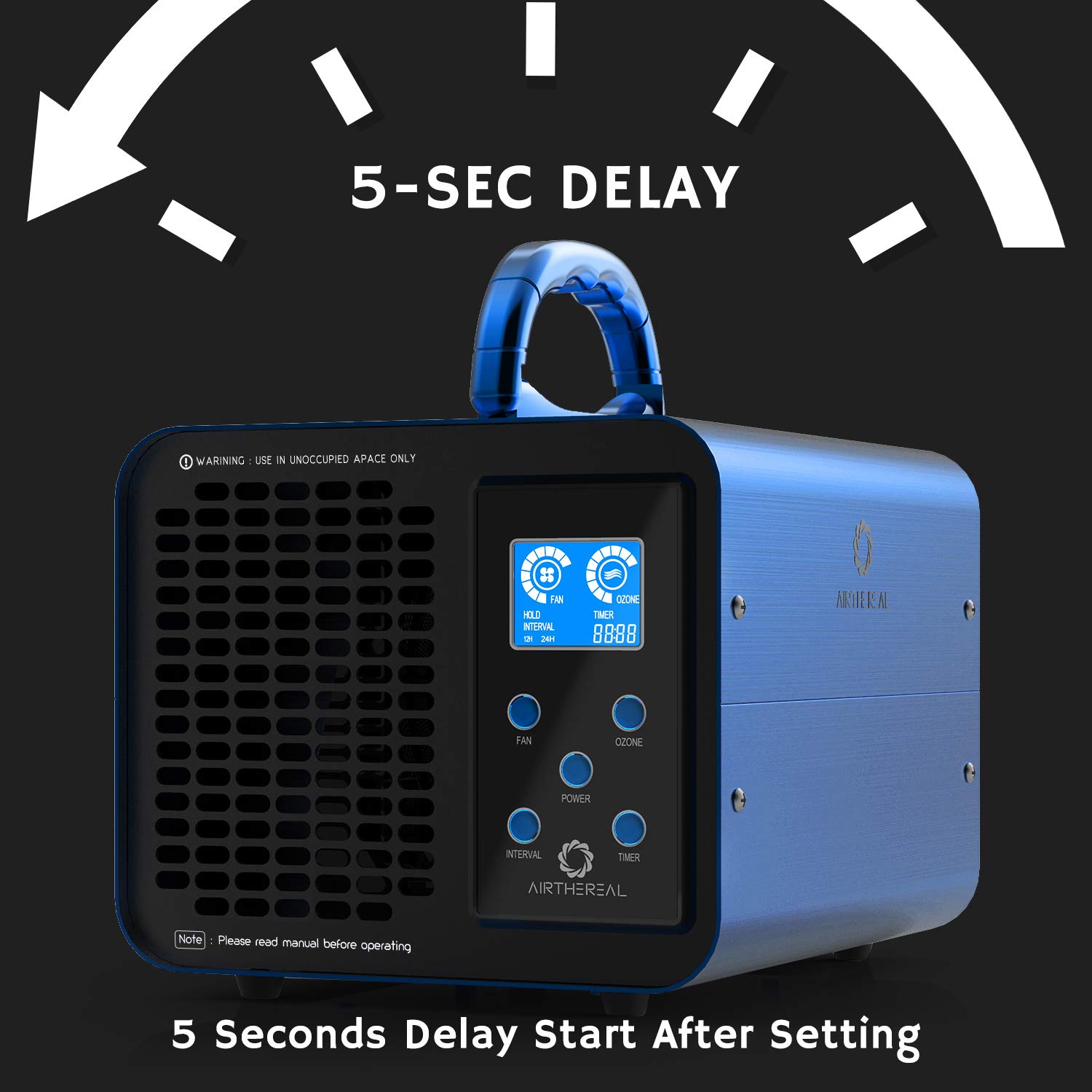 Airthereal MA10K-PRODIGI 10,000mg/hr High Capacity Ozone Generator - Odor Eliminator & Air Purifier for Home, Office, Car, and Pet Areas - Adjustable Settings for Any Room Size (Blue) - Perfect for Smoke, Mold, and Allergen Removal
