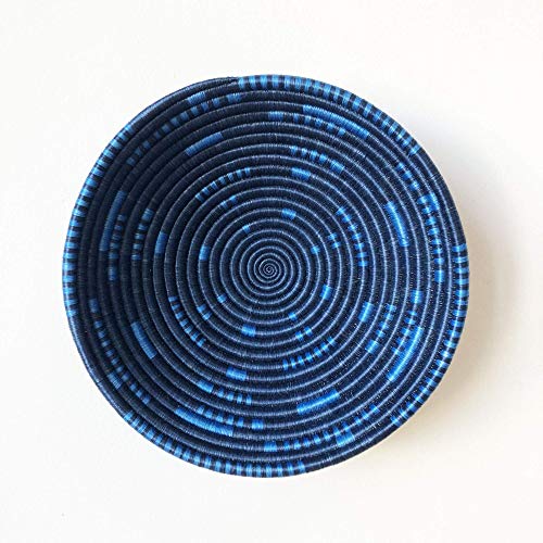 Handwoven African Ramba Basket from Rwanda - Natural Sisal & Sweetgrass Woven Bowl in Blue - Perfect for Home Decor, Storage & Boho Chic Style