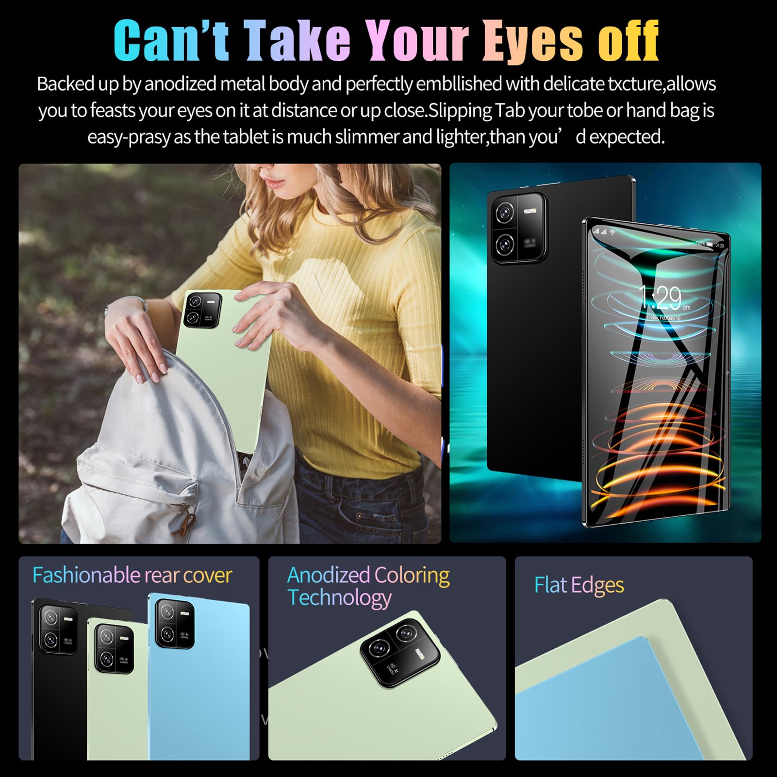 2023 Android Tablet 10.1 Inch - 4GB RAM 64GB ROM (Expandable to 128GB), Full HD 1920x1080 Display, Android 12 OS, 4G LTE Calling, Octa-Core MT6755 Processor - Perfect for Work, Study & Entertainment
