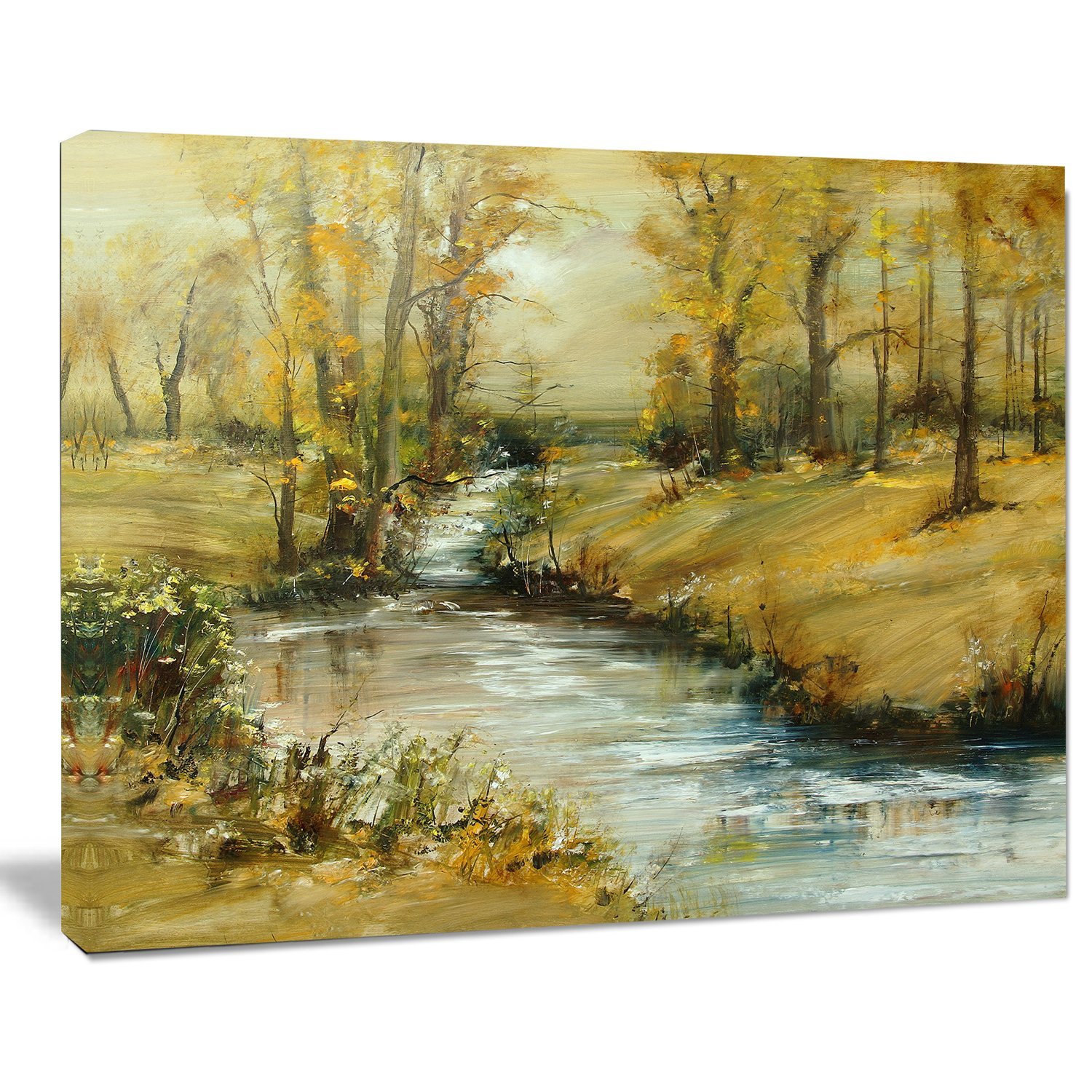 Brook in Autumn Oil Painting - Handmade Landscape Canvas Art Print for Home & Office Wall Decor - Perfect for Living Room, Bedroom, and Office Spaces