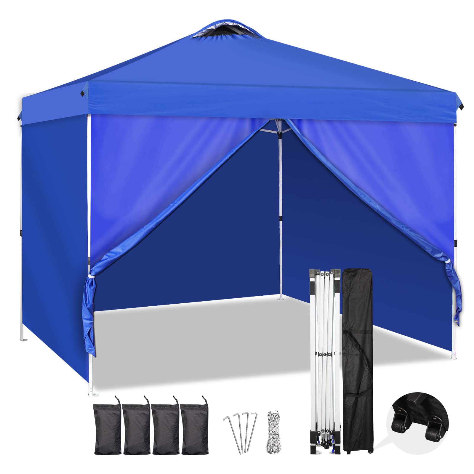 10'x10' Pop-up Canopy Tent with 300D Oxford Fabric - Waterproof & UV Protection - Includes 4 Removable Sidewalls, Roller Carry Bag & 4 Sandbags - Perfect for Outdoor Events, Camping, Beach Parties, Farmers Markets & Backyard Gatherings