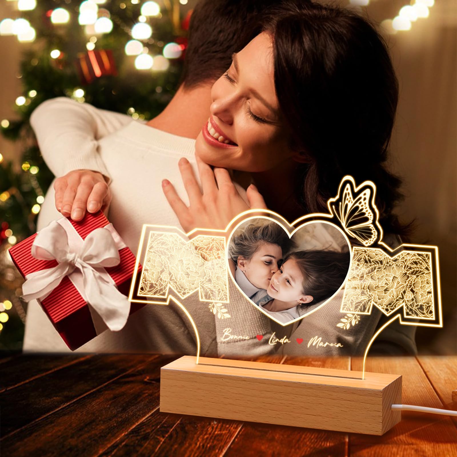 Custom Acrylic Plaque with Photo - Personalized Mother's Day & Birthday Gift for Mom from Daughter or Son - Unique Night Light for Bedroom, Nursery, or Office Decor