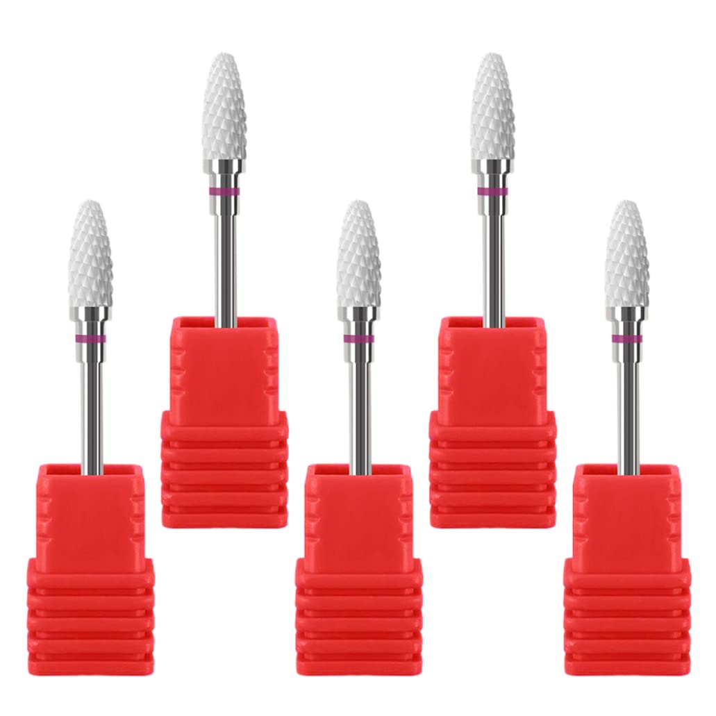 Professional Ceramic Nail Drill Bits Set - 5pcs Electric Nail File Kit for Cuticle Removal & Manicure - Durable Red Nail Drill Bits for Women - Perfect for Salon & Home Nail Care