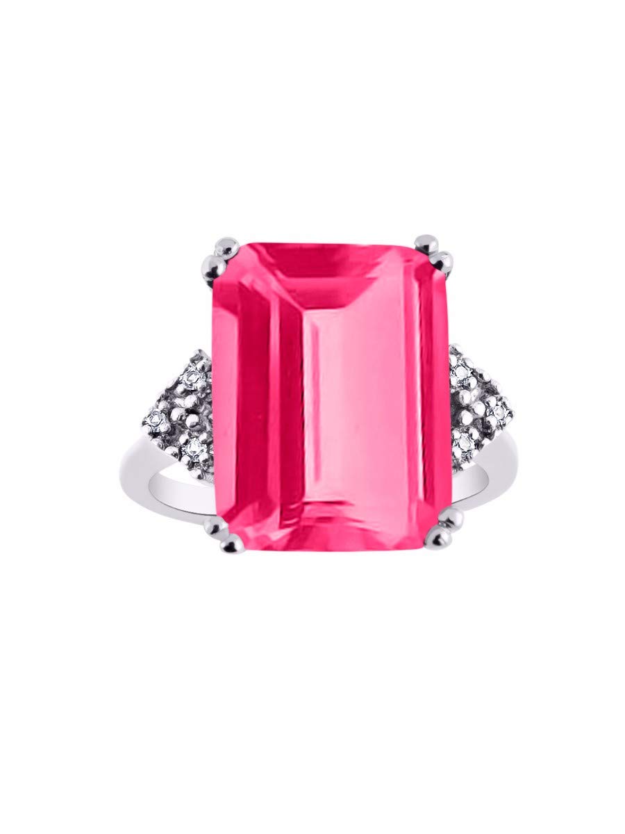 Rylos Emerald Cut Gemstone & Diamond Sterling Silver Ring for Women - Size 5-13 | Elegant 16X12MM Designer Jewelry for Engagement, Wedding & Special Occasions