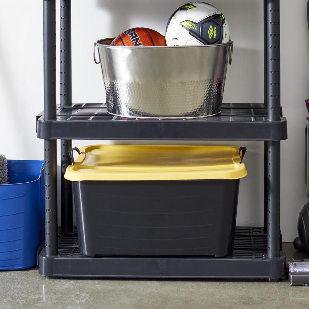 55 Quart Stackable Plastic Storage Bins with Lids - 6 Pack Black & Yellow for Closet, Laundry Room, Garage & Home Organization | Space-Saving Storage Solution for Clothes, Toys & Household Items