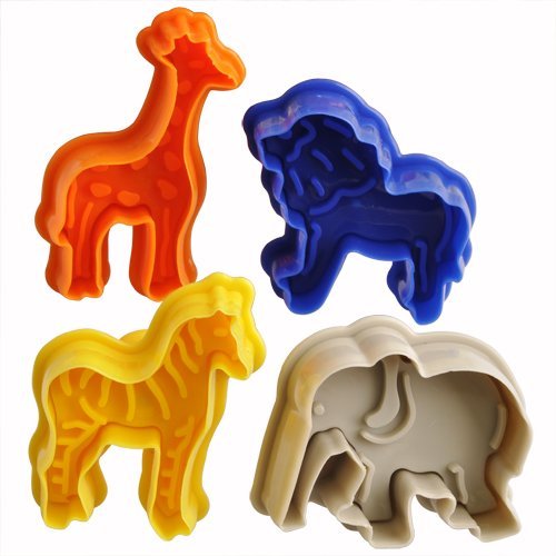 Cookie Cake Chocolate Plunger Cutters Set - 4 Animal Shapes (Lion/Giraffe/Zebra/Elephant) for Fondant Decorating, Sugarcraft, Gum Paste & Icing - DIY Baking Tools for Birthday Cakes, Cupcakes & Cookie Decorating