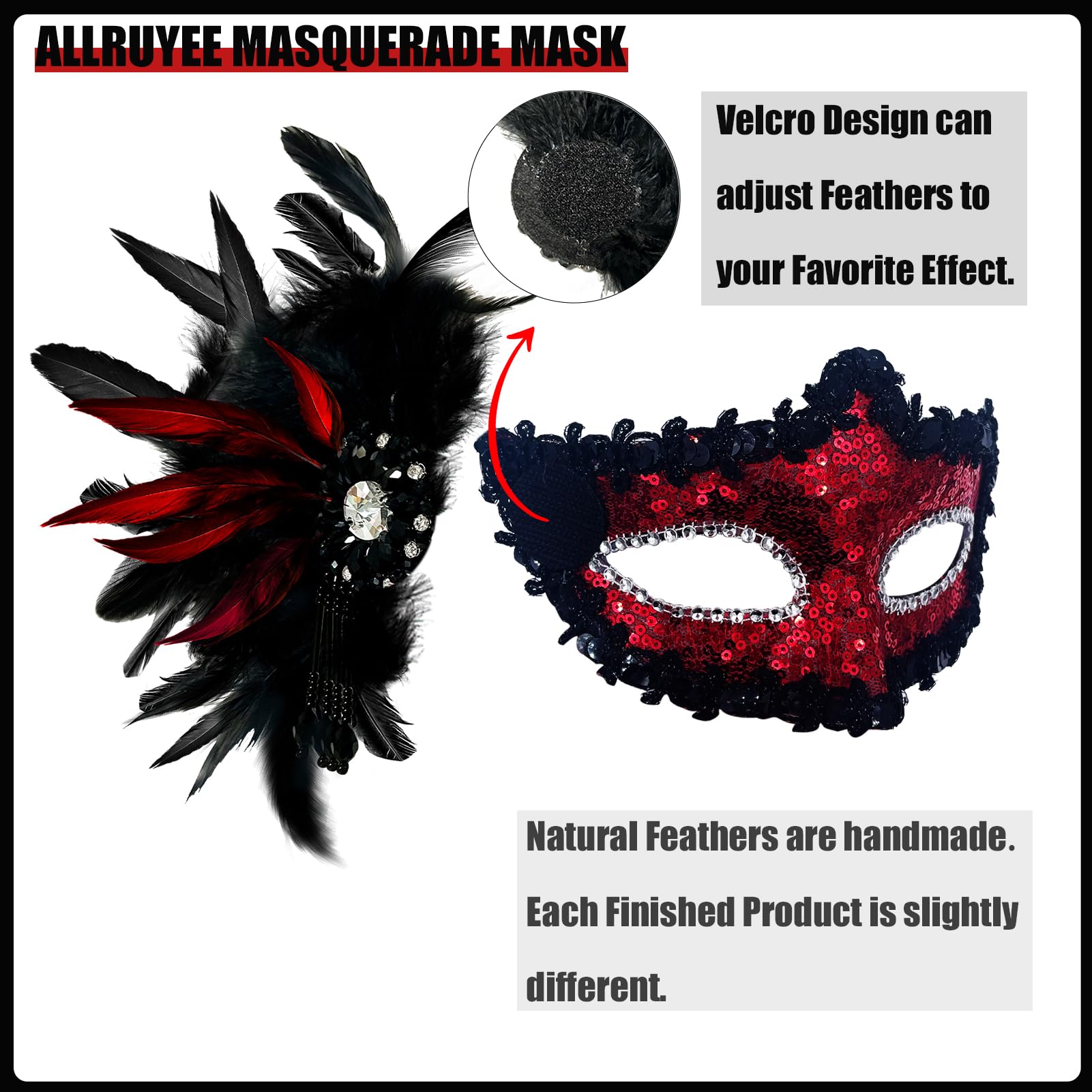 2025 New Feather Masquerade Mask for Women & Men - Elegant Couple Costume Accessory for Halloween, Mardi Gras, Ball Parties and Cosplay Events