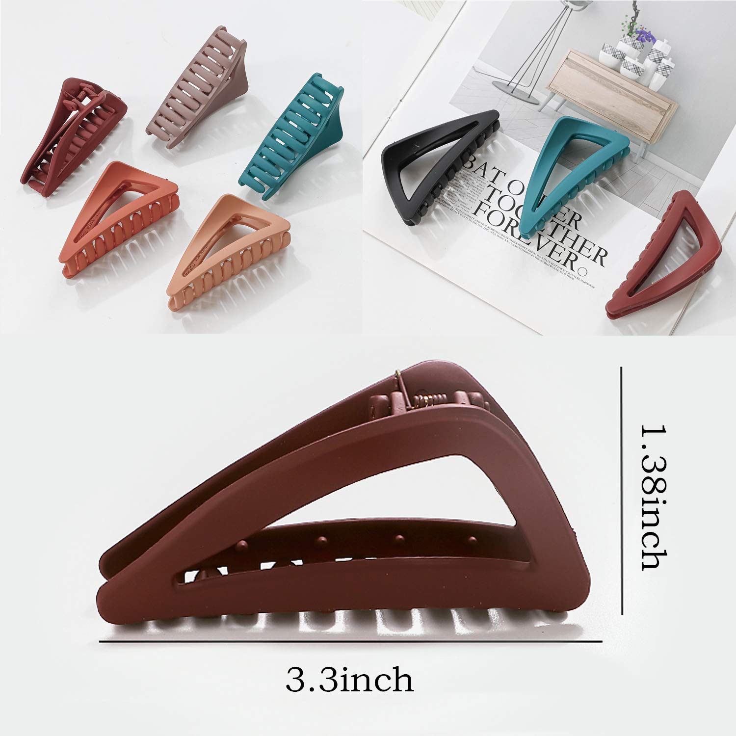French Matte Triangle Hair Claw Clips for Women & Girls - Strong Hold Plastic Hair Clips for Thin, Curly & Straight Long Hair (Vivid Colors) - Perfect for Updos, Ponytails & Everyday Hairstyles