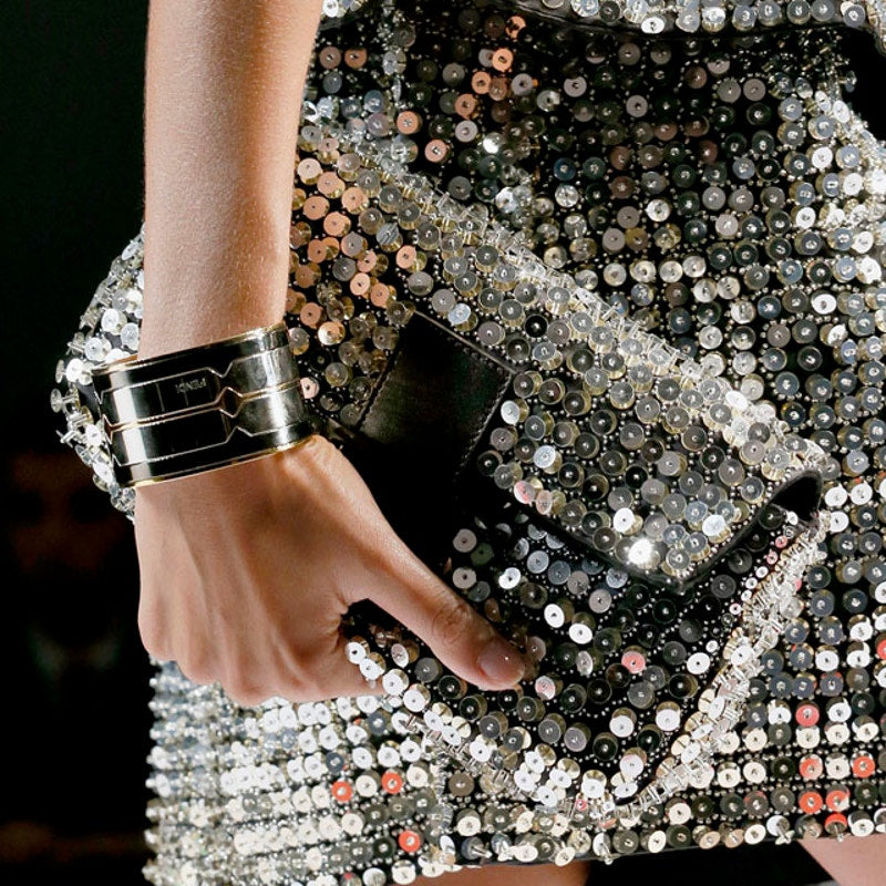 Fendi 3D Silver Sequin Baguette Bag - Luxury Designer Shoulder Purse for Women | Perfect for Parties, Weddings & Evening Events