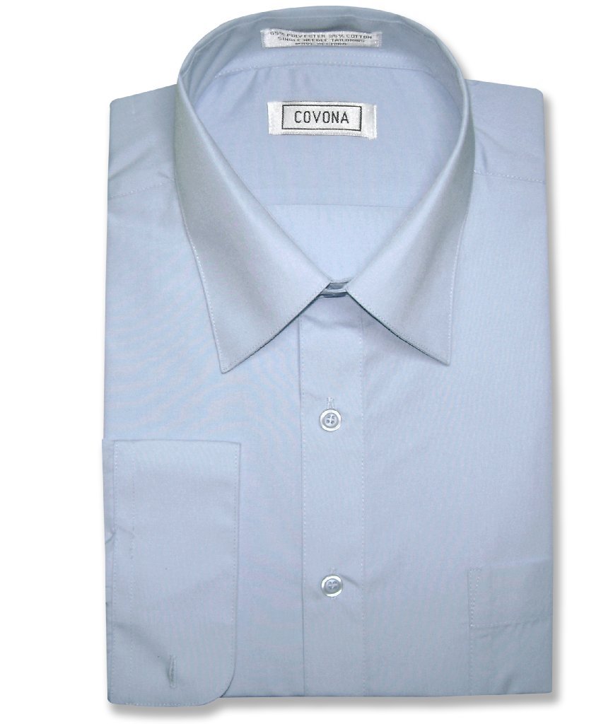 Men's Solid Powder Blue Dress Shirt with Convertible Cuffs - Formal & Business Attire for Office, Weddings & Special Occasions