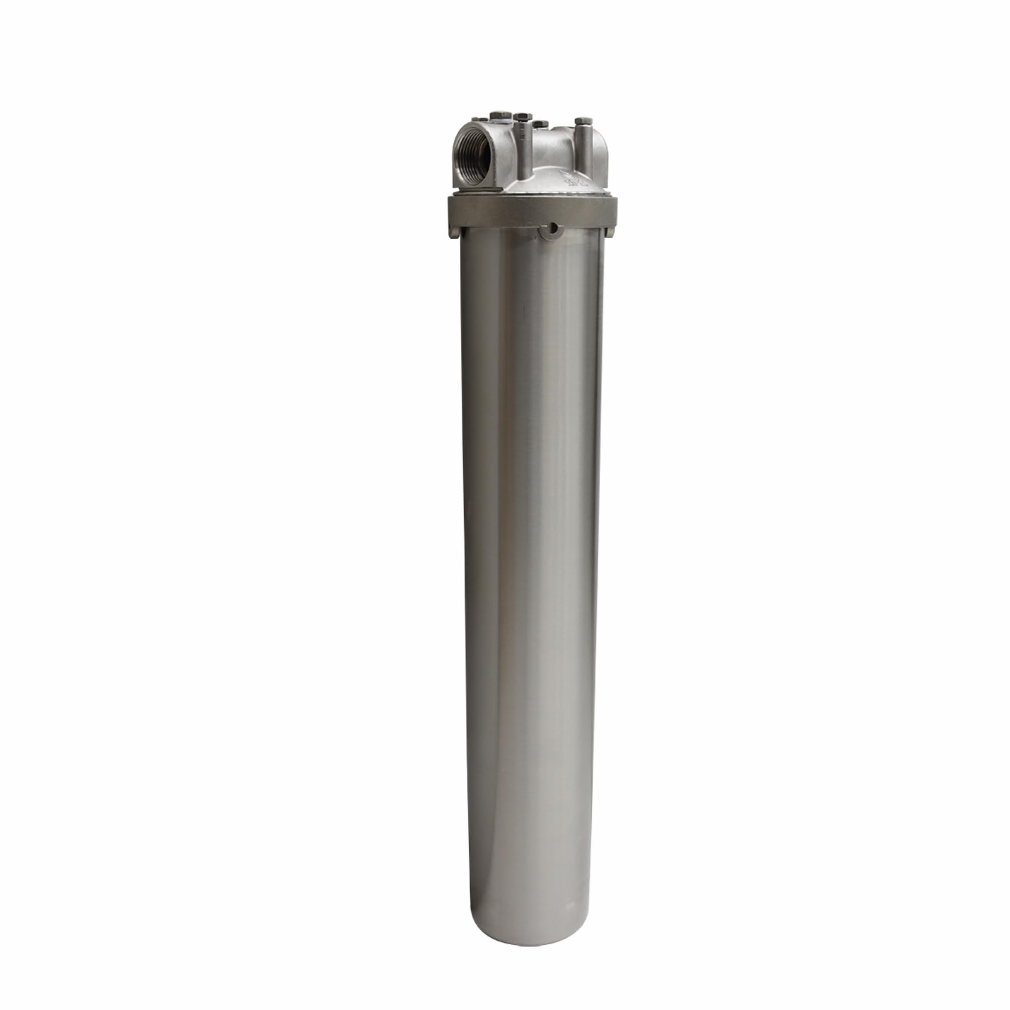 Heavy Duty 20 Inch Stainless Steel Water Filter Housing with 1 Inch NPT Inlet/Outlet - Includes Bracket and Wrench Pin for Industrial, Commercial & Home Water Filtration Systems