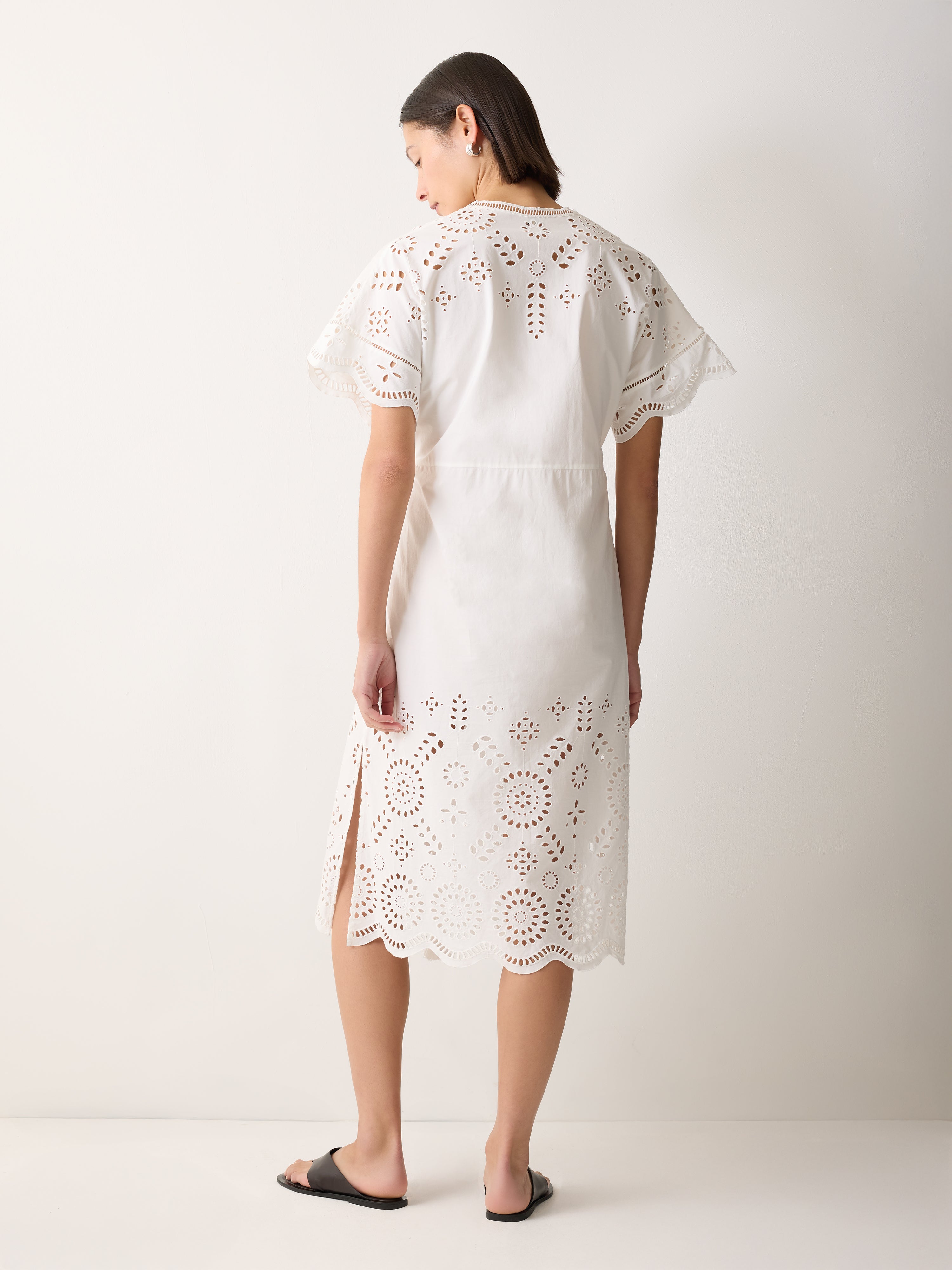 Elegant White Broderie Kaftan Dress - Boho Chic Embroidered Maxi Cover Up for Beach, Vacation & Summer Outfits