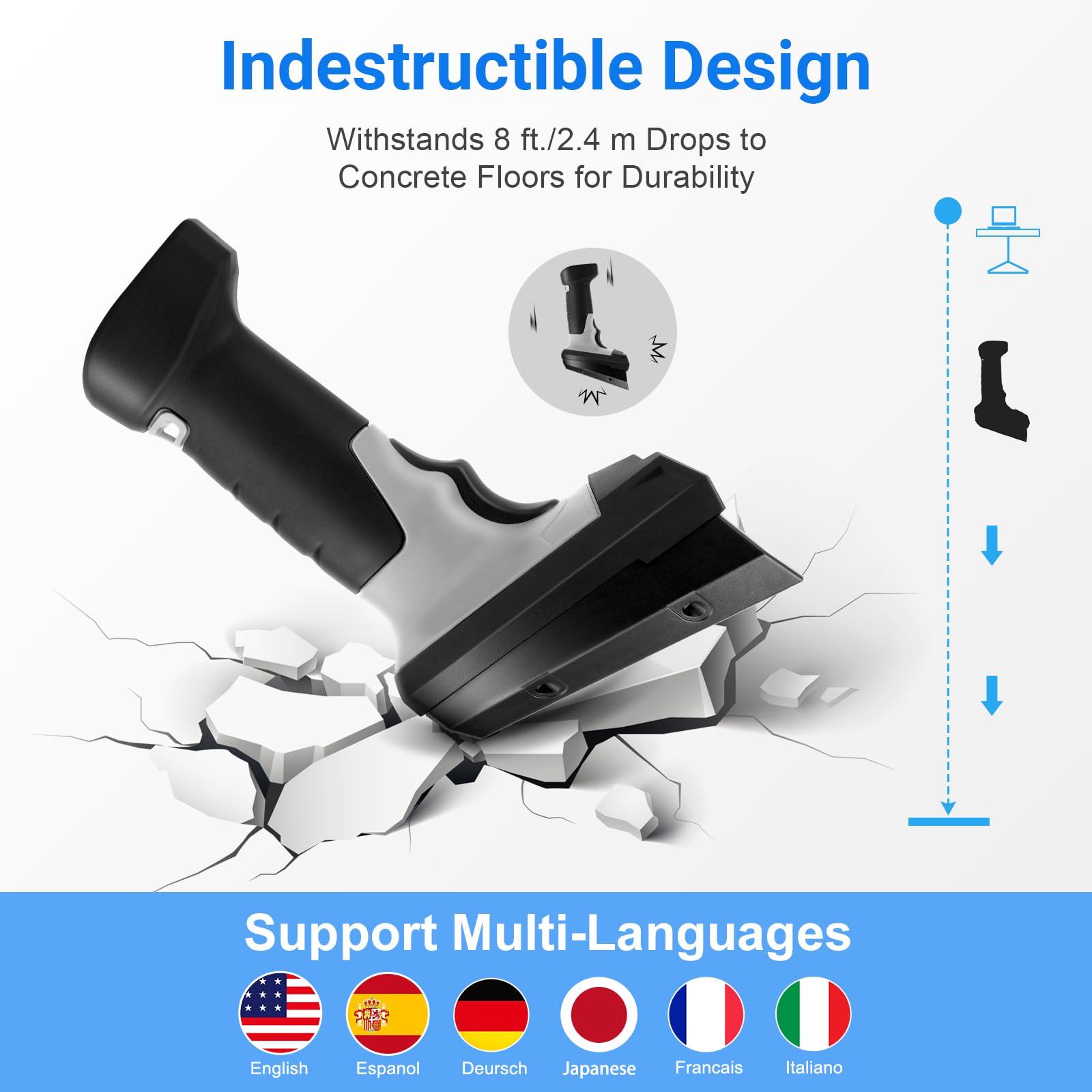 Onewscan Wireless Barcode Scanner - 1D Laser Barcode Reader with Stand, 2.4G Wireless & USB Wired Connection (Plug and Play) - Ideal for Retail Stores, Warehouses, and Inventory Management