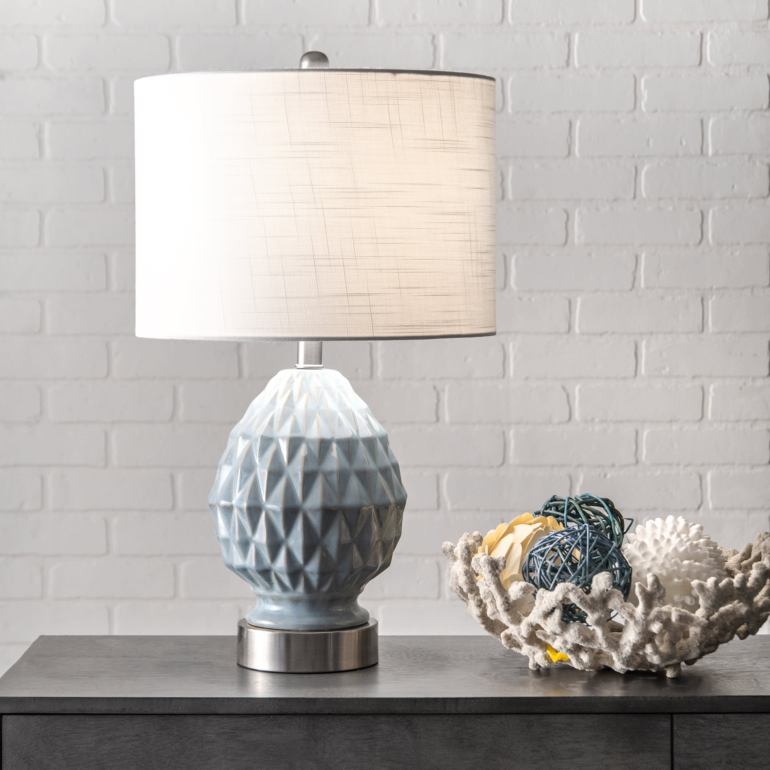 24 Inch Textured Ceramic Egg Table Lamp - Soft Blue Modern Bedside Light for Living Room, Bedroom & Office Decor