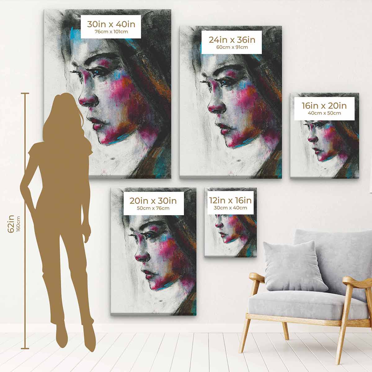 Asian Woman Wall Art Canvas Print - White & Enigmatic Portrait Home Decor for Living Room, Bedroom, or Office