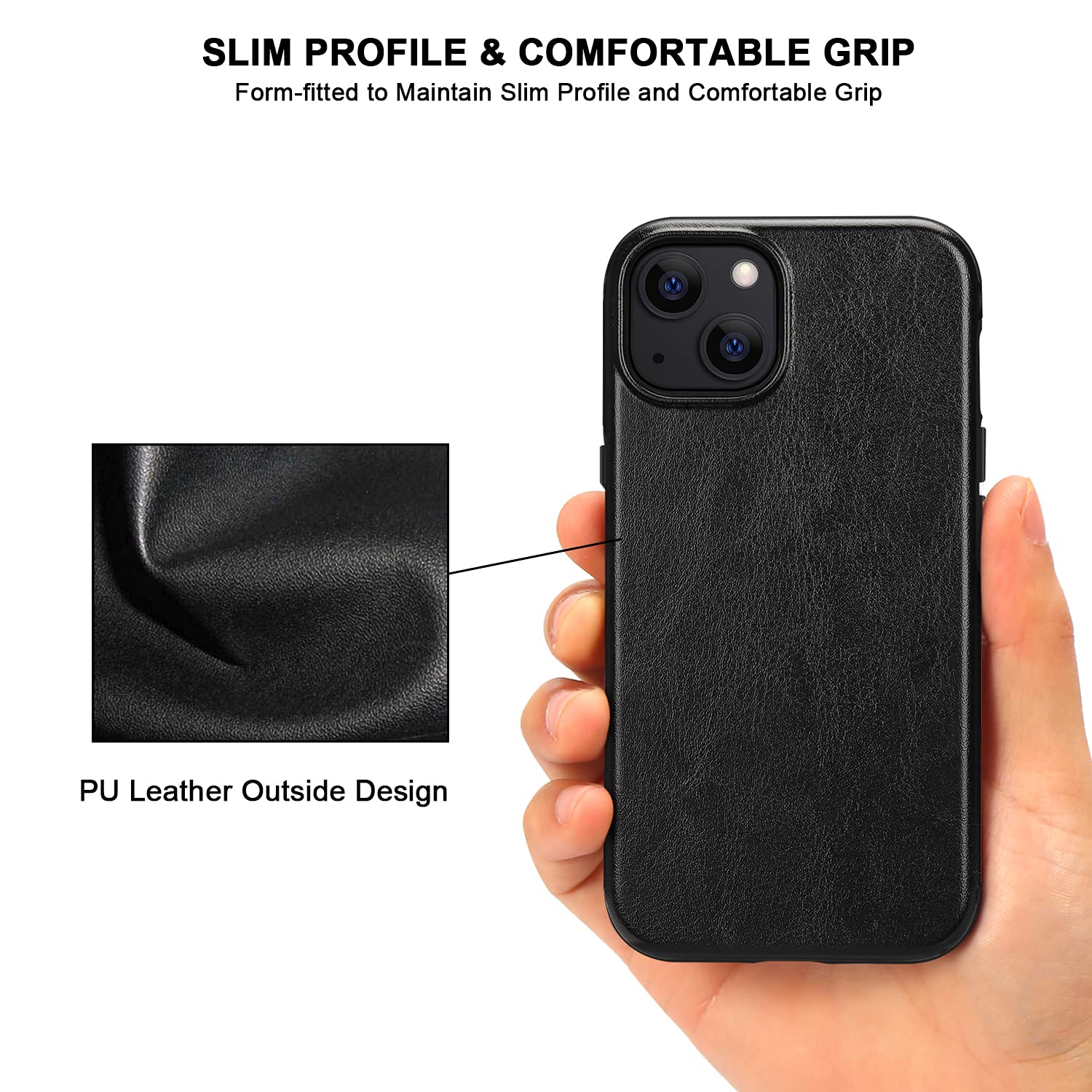 Premium Leather TPU Hybrid Case for iPhone 13 - Slim Protective Phone Cover with Shock Absorption | Perfect for Work, Travel & Everyday Use (Black)