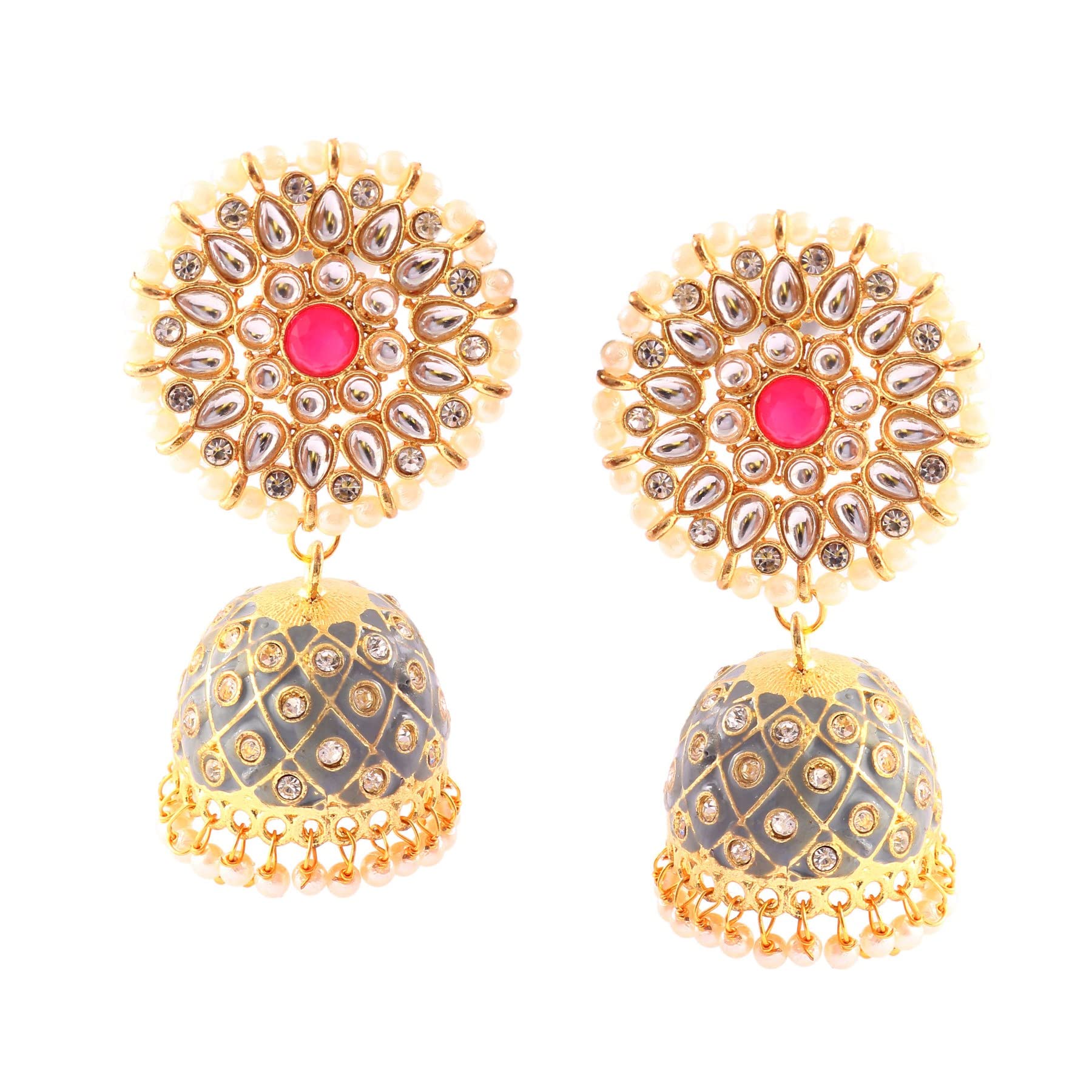Jewar Indian Traditional Gold Plated Pearl Polki Earrings – Stylish Meenakari Jhumka for Women & Girls | Wedding, Party & Festive Occasion Jewelry