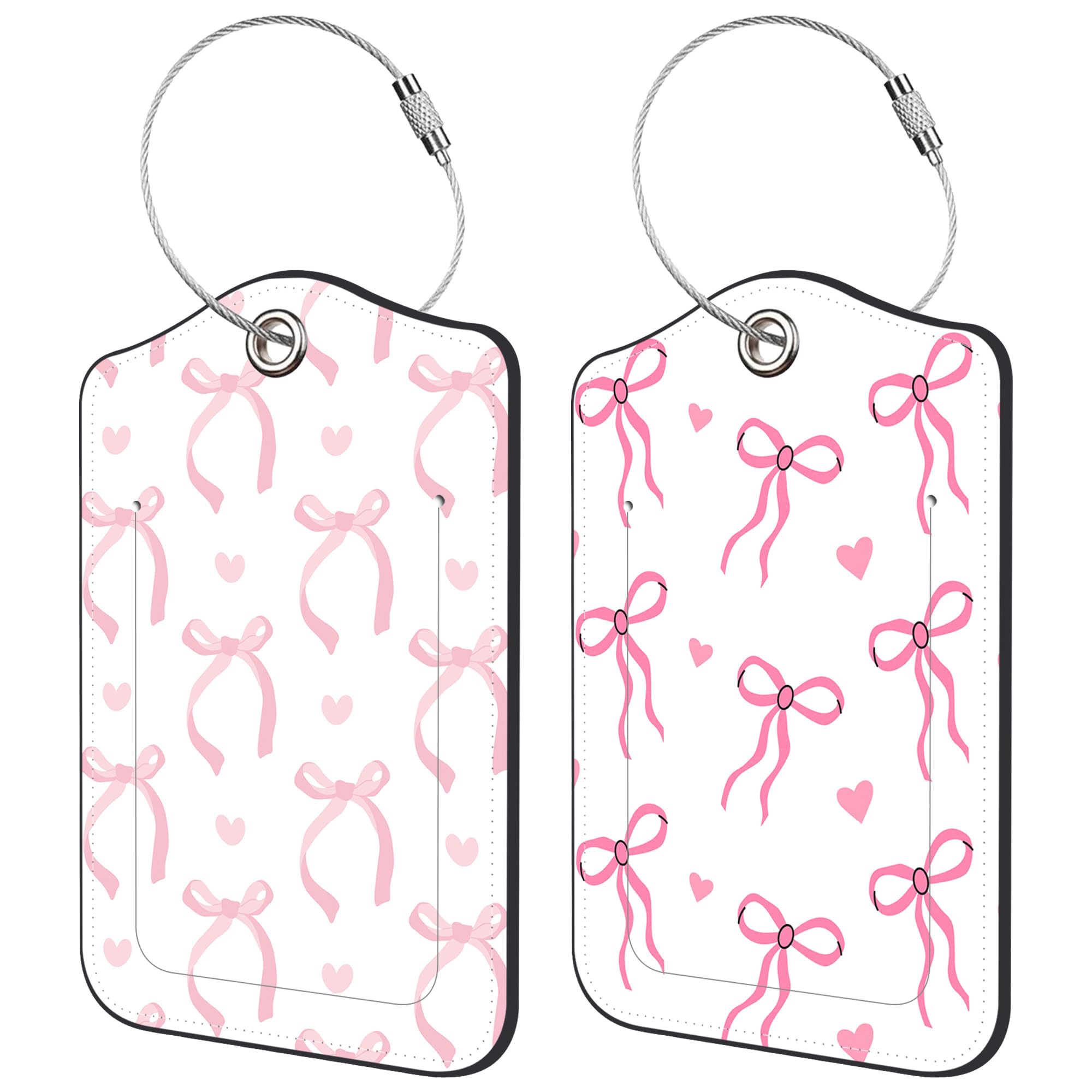 2 Pack Pink Leather Luggage Tags with Privacy Flap - Personalized Name ID Label & Metal Loop for Suitcases - Perfect Travel Accessories for Women & Men - Great for Airports, Cruise Ships and Business Trips