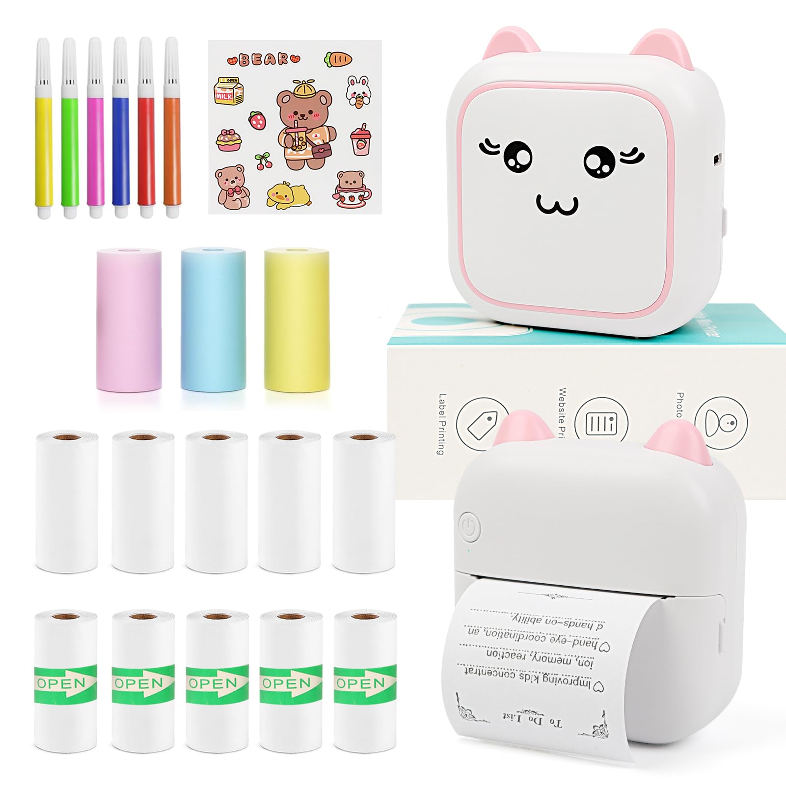 Mini Portable Wireless Thermal Printer - Inkless Sticker Printer for Phone with 10 Roll Papers | Cute Pink Printer for Scrapbooking, Note Taking & DIY Projects | Perfect Gift for Students, Artists & Craft Lovers | Home, Office & School Use
