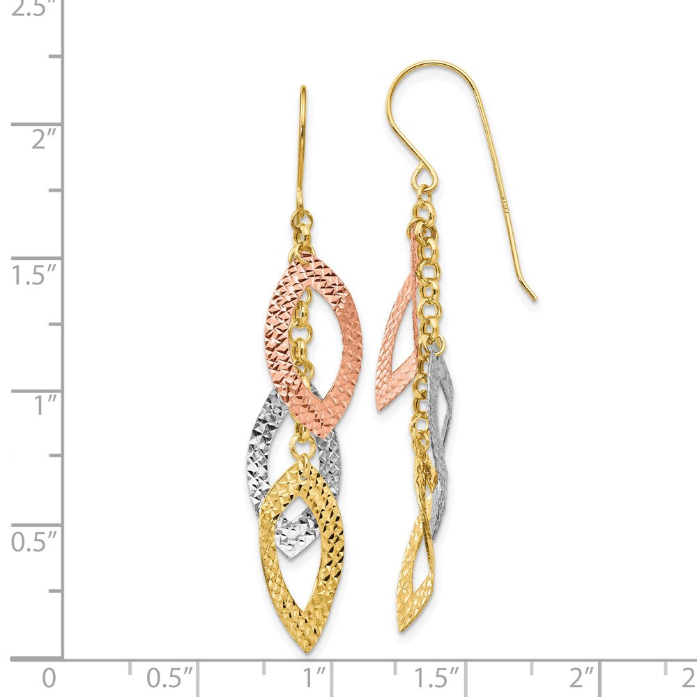 Gold Diamond Cut Tri-Color Tear Drop Shepherd Hook Earrings TL976 - Elegant Dangle Earrings for Women, Perfect for Parties, Weddings & Special Occasions