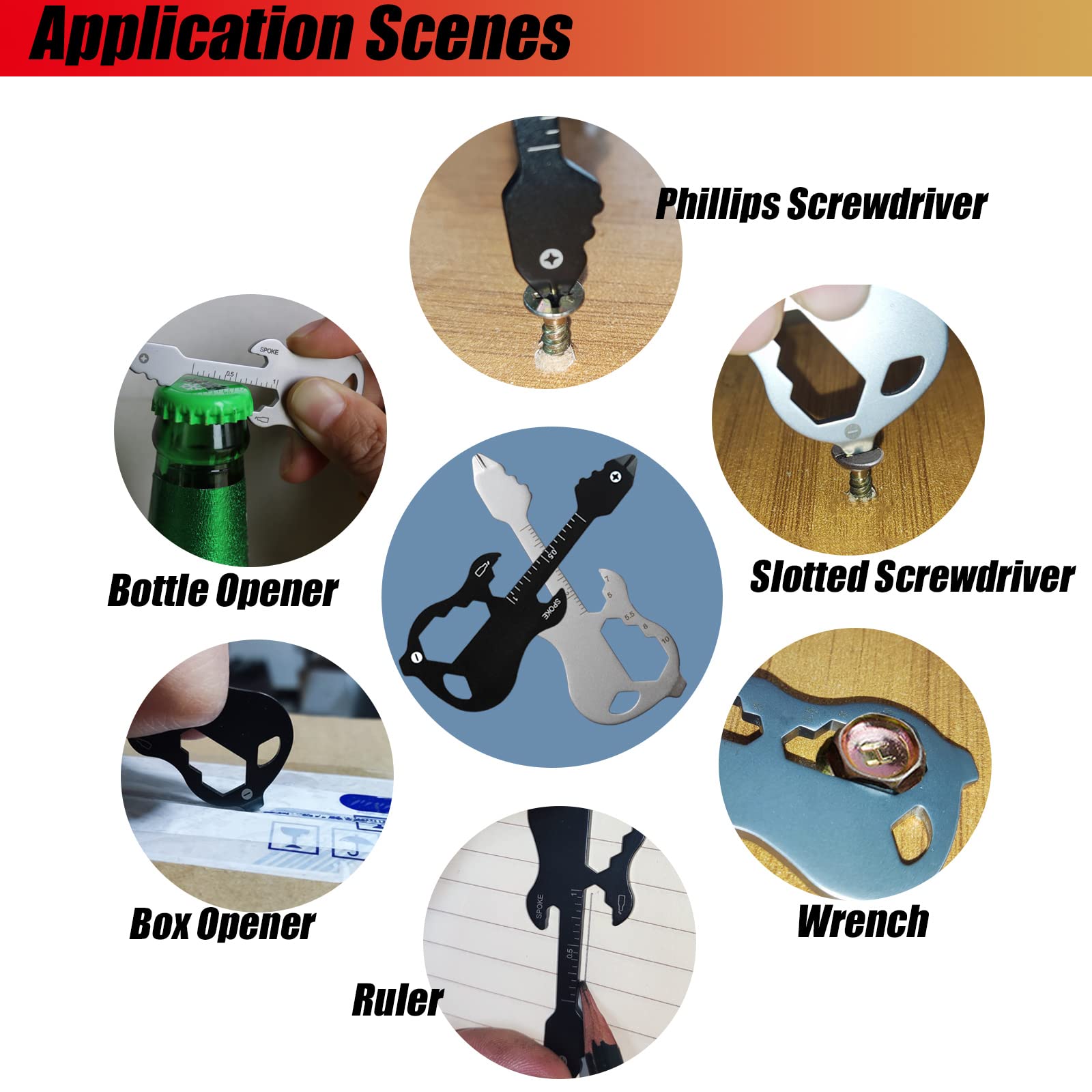2-Pack 12-in-1 Multifunctional Guitar Keychain Tool - Bottle Opener, Screwdriver, Pocket & Wallet Tool for Outdoor, Travel & Everyday Carry (Guitar Design) - Perfect for Camping, Hiking, Gifts & Keychain Accessories