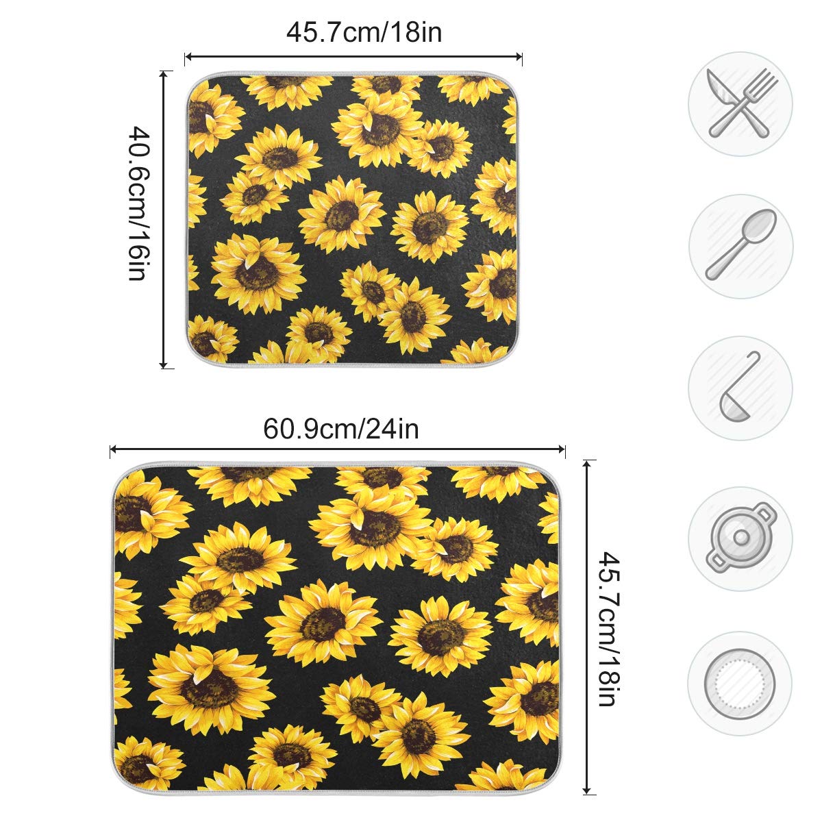 Sunflower Dish Drying Mat - Absorbent Microfiber Kitchen Pad (16x18