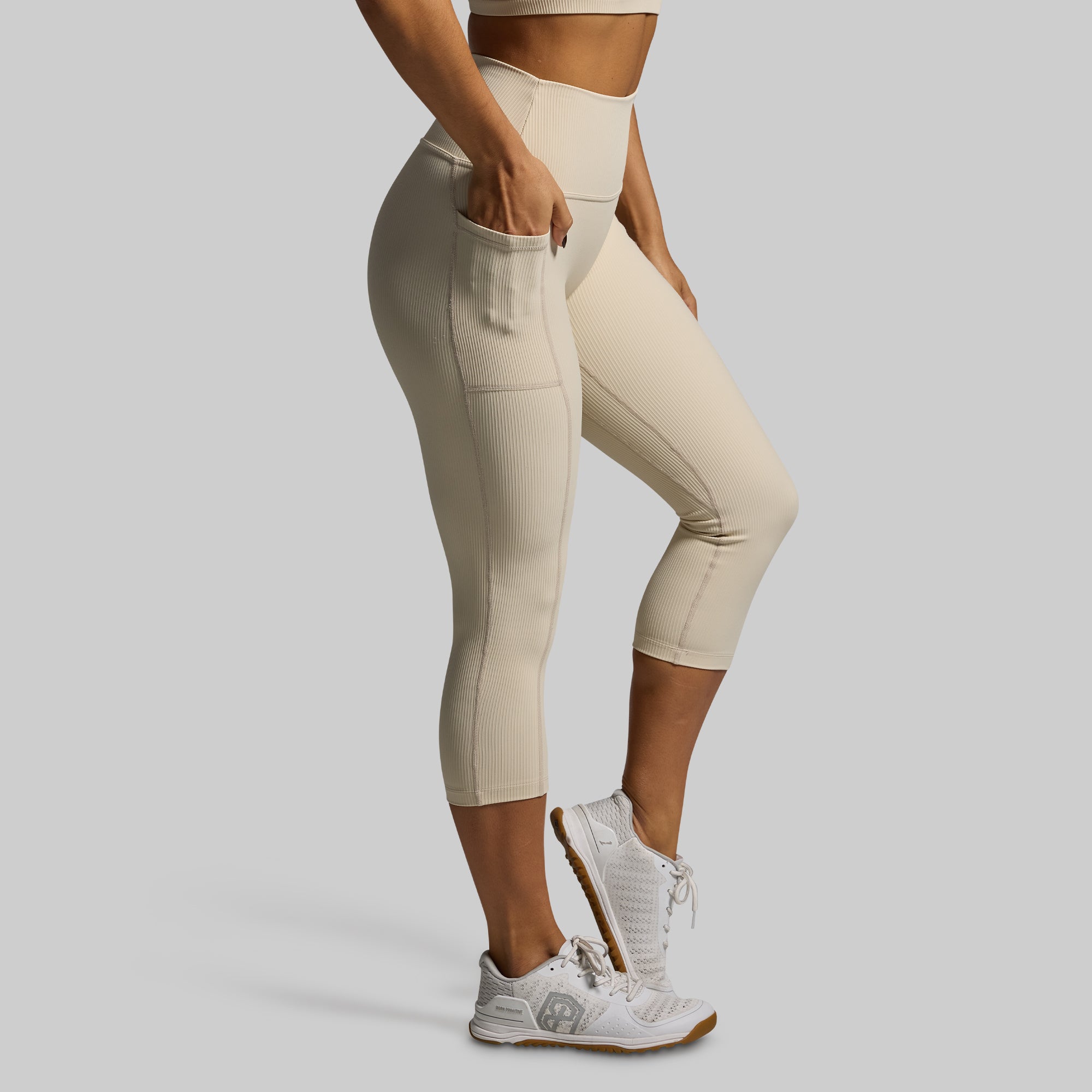 All or Nothing Women's Capri Pants with Pockets - Comfortable Oatmeal Color for Yoga, Running & Casual Wear