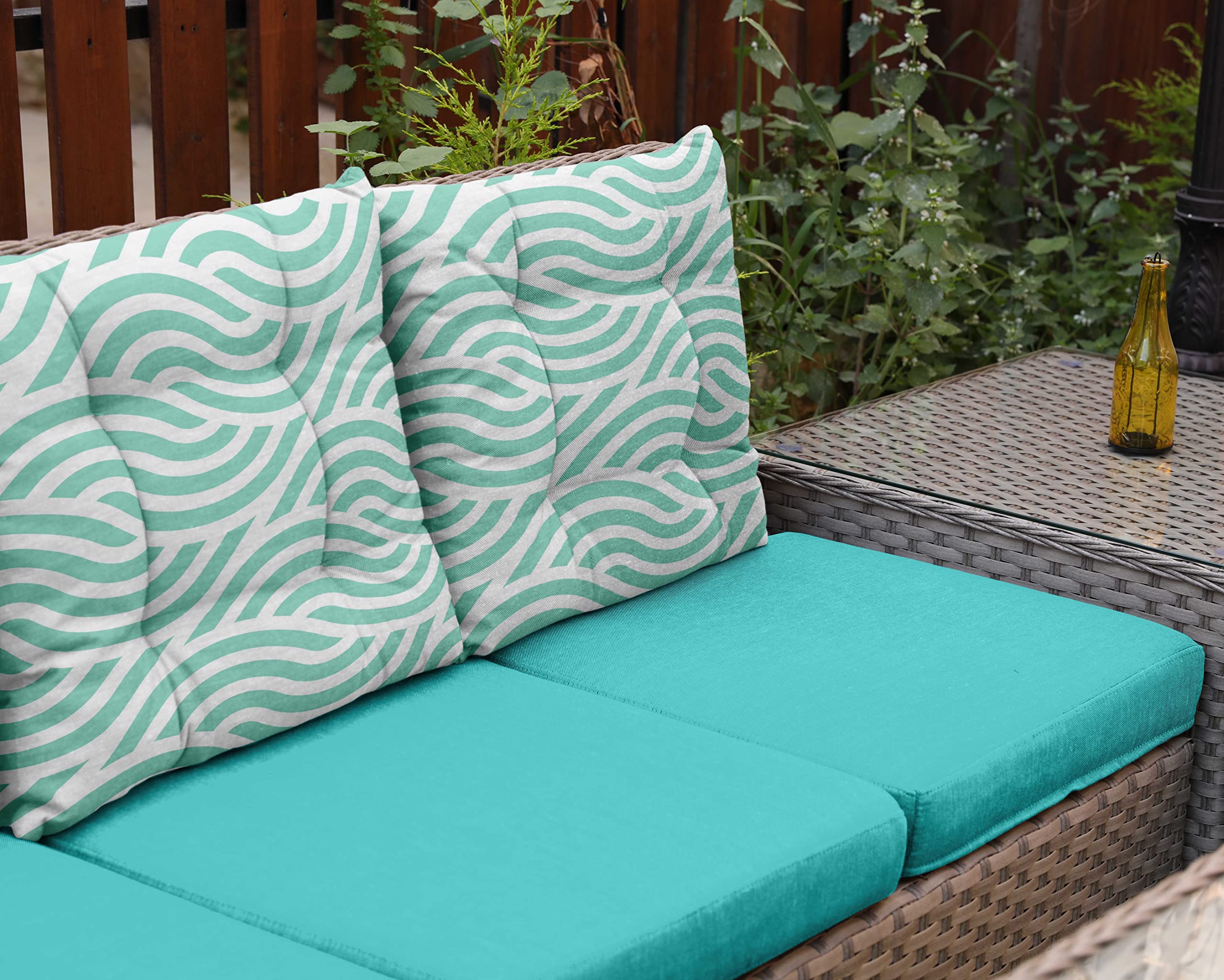 Water Resistant Indoor/Outdoor Tufted Square Patio Cushion Set of 2 - 19-inch Blue Abstract Print - Perfect for Garden, Poolside & Deck Furniture