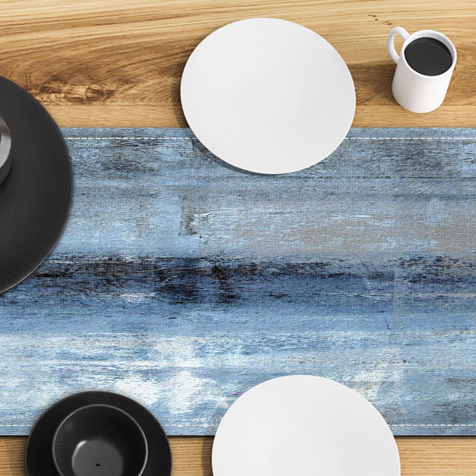 Modern Blue Grey Linen Table Runner - 13