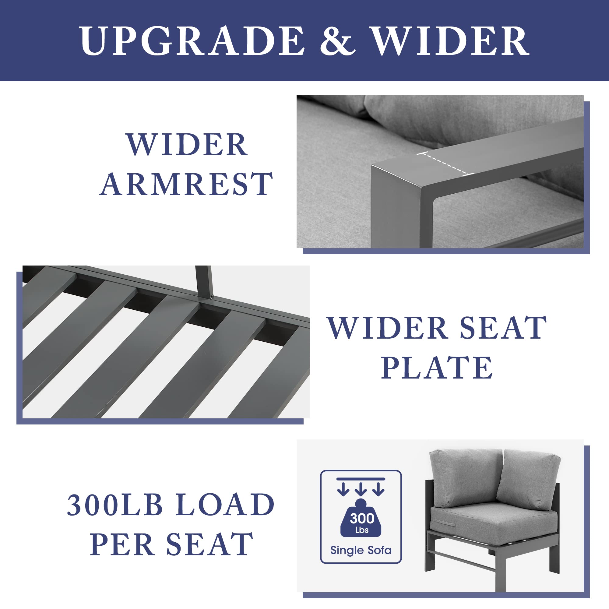 Wisteria Lane Outdoor Patio Furniture Set - 6-Piece Aluminum Sectional Sofa with Coffee Table, All-Weather Metal Conversation Set & Dark Grey Cushions - Perfect for Backyard, Garden, Poolside & Deck Relaxation