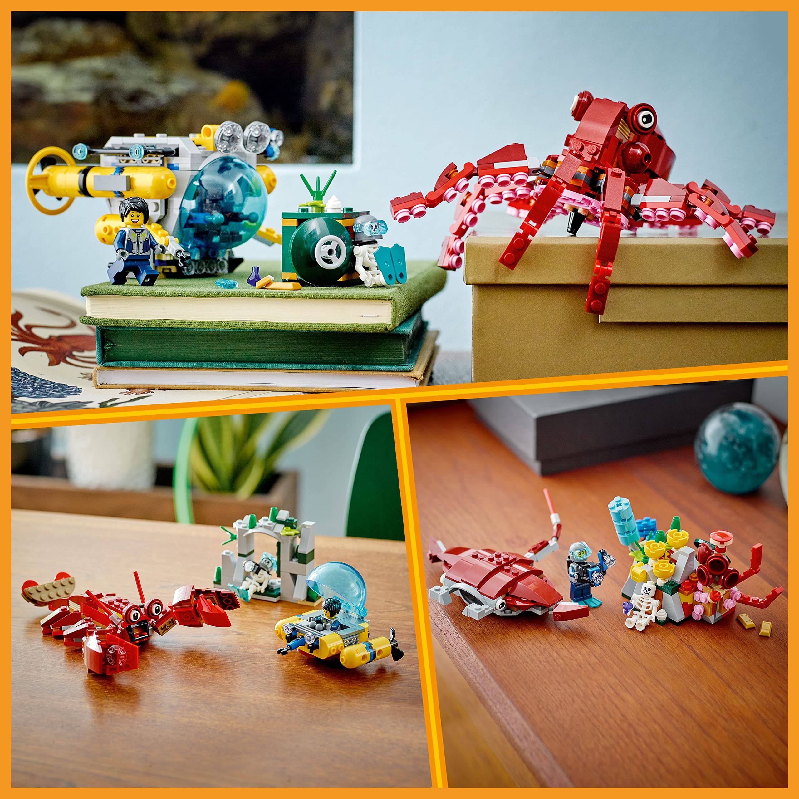 LEGO Creator 31130 3-in-1 Underwater Toy Set - Build a Submarine, Lobster, Octopus or Manta Ray - Fun Marine Animal Figures for Kids | Perfect for Creative Play, STEM Learning & Ocean-Themed Decor