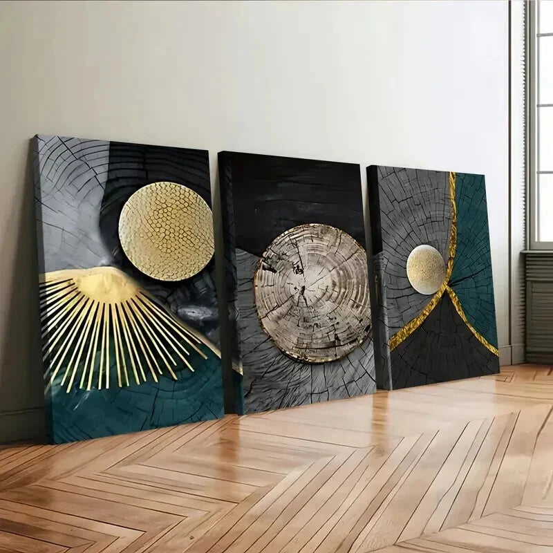3-Piece Abstract Tree Rings Wall Art Set - Modern Golden Blue Canvas Painting 40x60cm Framed | High Quality Print | 100% Australian Made | Ready to Hang | Perfect for Living Room, Bedroom & Office Decor