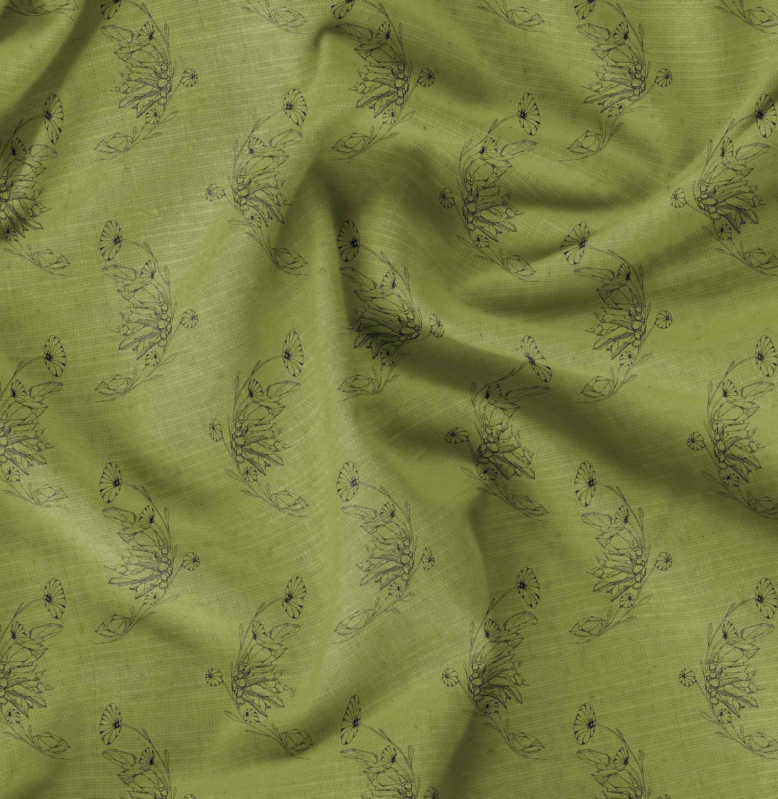 Soimoi Moss Green Georgette Fabric by The Yard - 44 Inch Wide Printed Floral Leaf Design - Elegant Artistic Fabric for Dresses, Scarves, Home Decor & DIY Projects