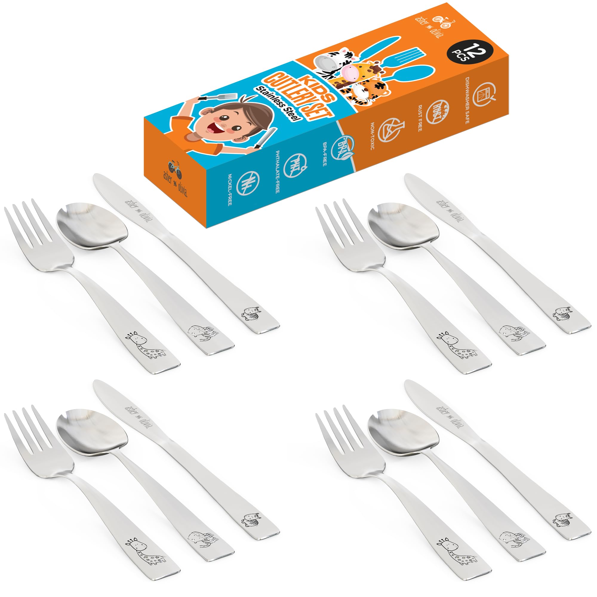 12-Piece Kids & Toddler Silverware Set - Stainless Steel Forks, Spoons & Kid-Safe Knives - Durable Metal Flatware for Babies, Preschoolers & Children - Perfect for Home, School Lunches & Travel Meals