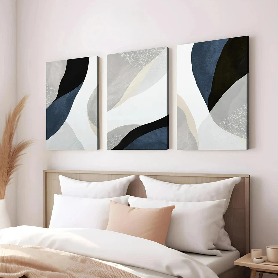 3-Piece Abstract Blue, Dark Blue, White, Gray & Black Wall Art Canvas Set - Framed 40x60cm (16x24in) | High-Quality Print | 100% Australian Made | Ready to Hang | Perfect for Living Room, Bedroom & Office Decor