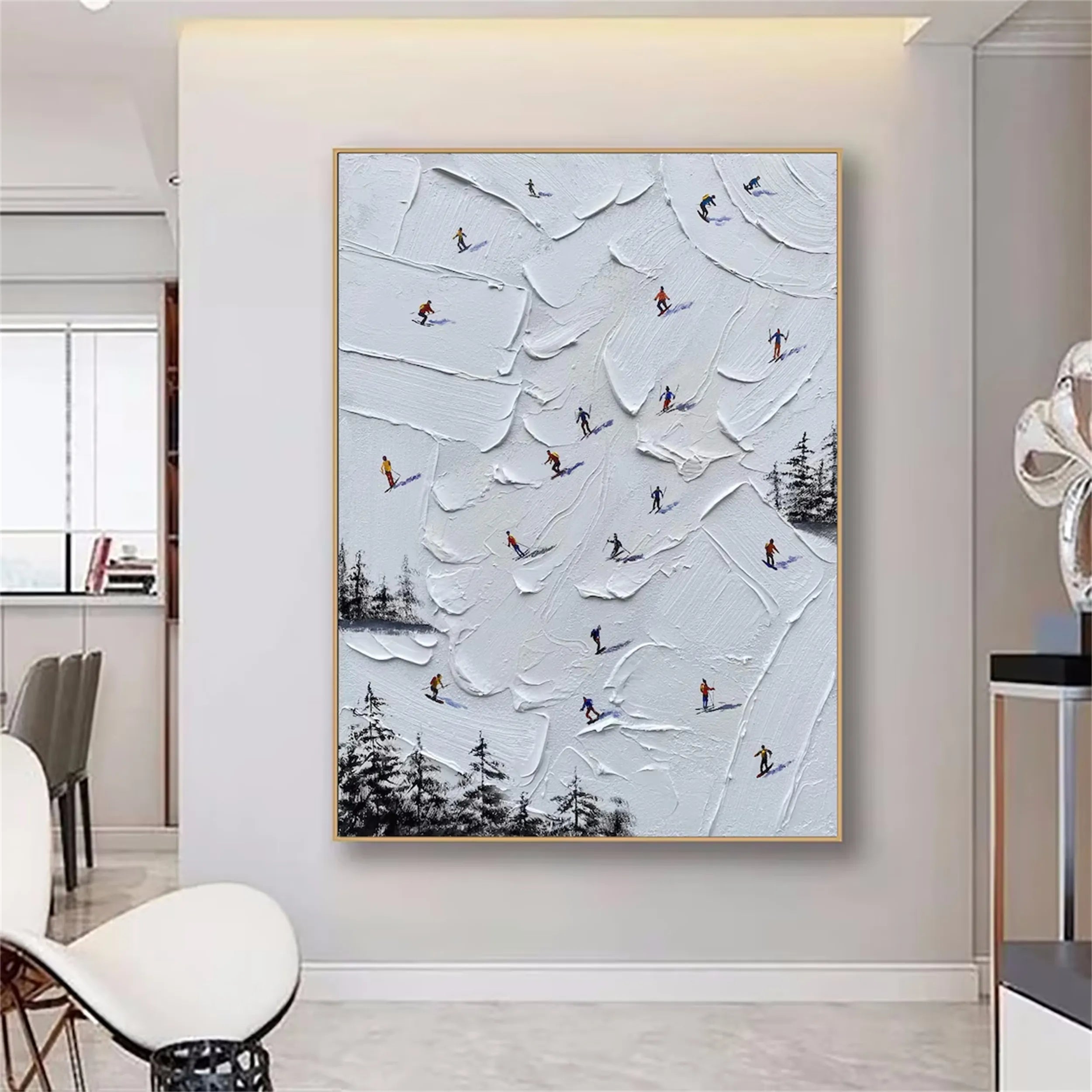 Premium Skiing Sport Art Textured Canvas Painting - Winter Sports Wall Decor for Home & Office - Perfect for Ski Lodge, Cabin, or Mountain-Themed Room Decor