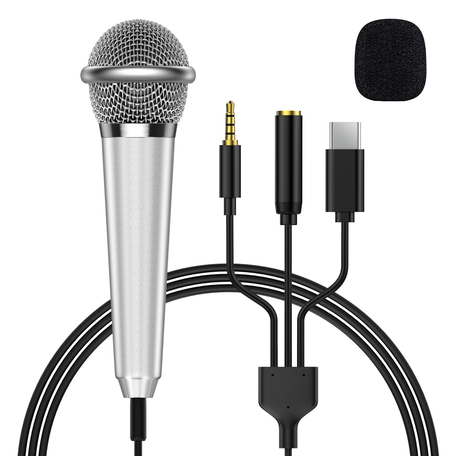 2-in-1 Mini Microphone for Android, iPhone 15, Laptop & PC - Portable USB C & 3.5mm Jack Mic for Vlogging, Karaoke, Video Recording, Gaming & Online Meetings - Perfect for Content Creators, Streamers & Remote Workers