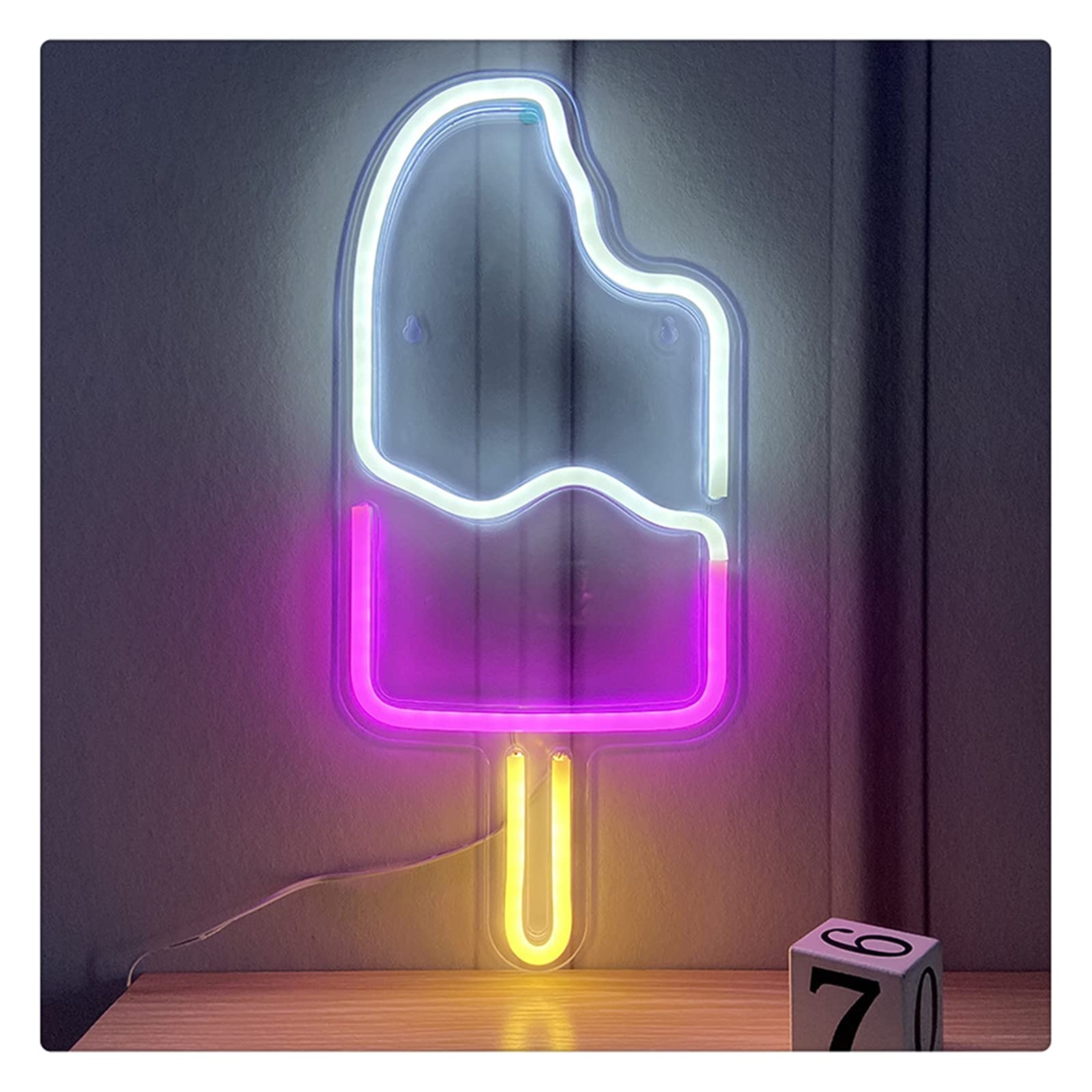 LED Neon Ice Cream Sign - Custom Neon Lights for Girls Room Decor, Wall Art & Home Bar Lighting - Dimmable LED Night Light for Bedroom, Wedding, Party (Perfect for Ice Cream Shops, Teen Rooms & Cafe Decor)