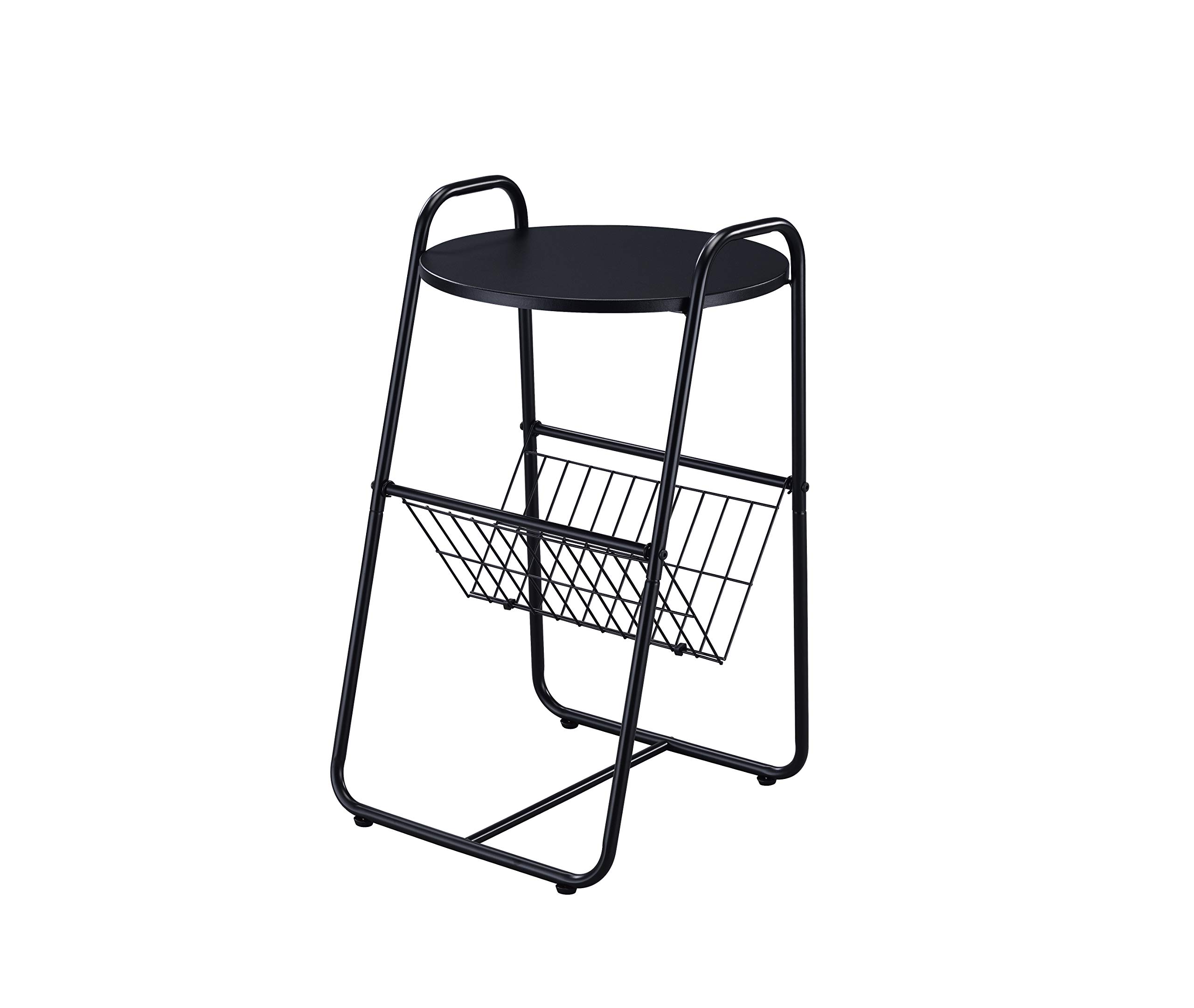 Proman Products Coto Side Round End Table with Magazine Holder - Black - Perfect for Living Room, Bedroom, or Office Decor