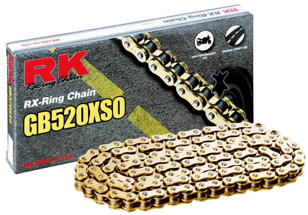 RK Racing Chain GB520XSO-150 Gold 520 Series Motorcycle Chain - 150 Link High Performance RX-Ring Chain for Street & Off-Road Bikes - Includes Connecting Link - Perfect for Racing, Cruising & Adventure Riding