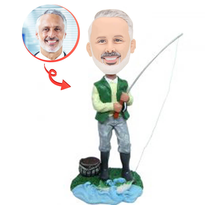 Custom Fishing Bobblehead - Personalized Angler Figurine Gift for Fishermen - Perfect for Birthday, Retirement & Office Decor