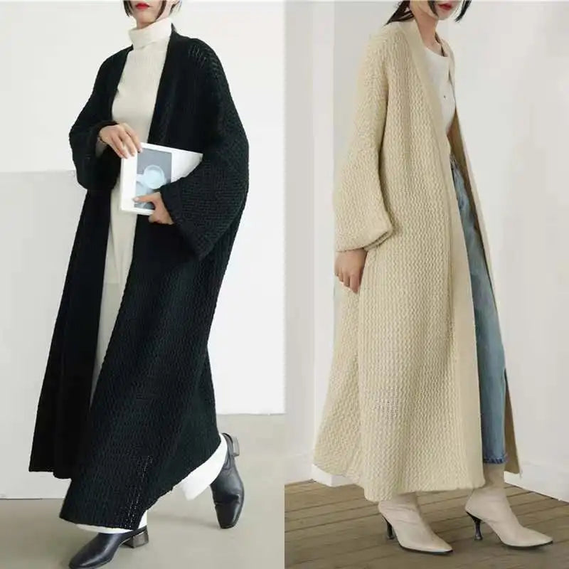 FIGOHR Women's Plus Size Long Knitted Cardigan - Thick Loose Plain Sweater for Autumn Winter | Cozy Streetwear Coat for Casual Outings & Office Wear