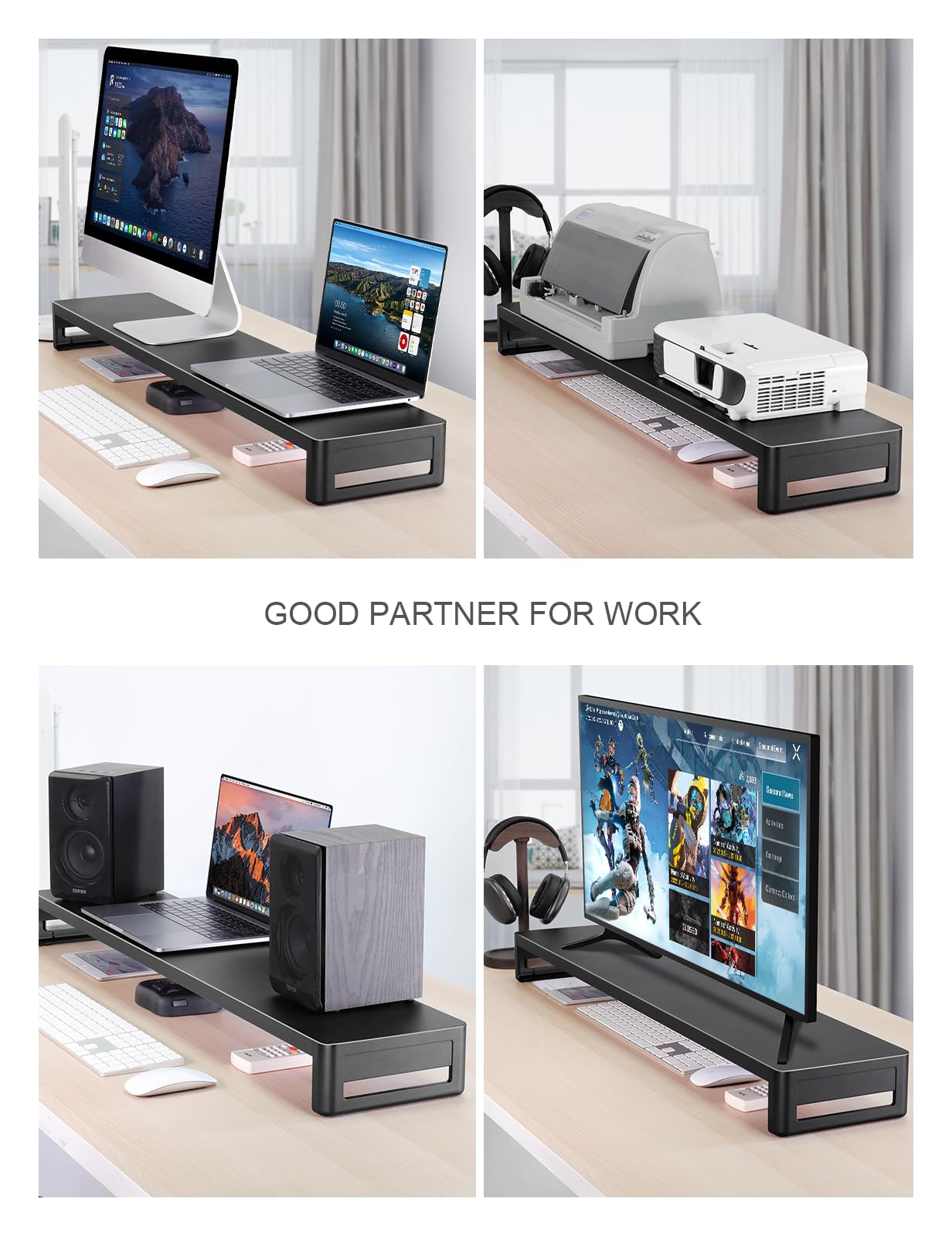 VAYDEER Dual Aluminum Monitor Stand Riser - Heavy Duty & Sturdy Laptop/Computer/TV/Printer Stand with Cable Management - Perfect for Home Office, Gaming Setup & Workspace Organization