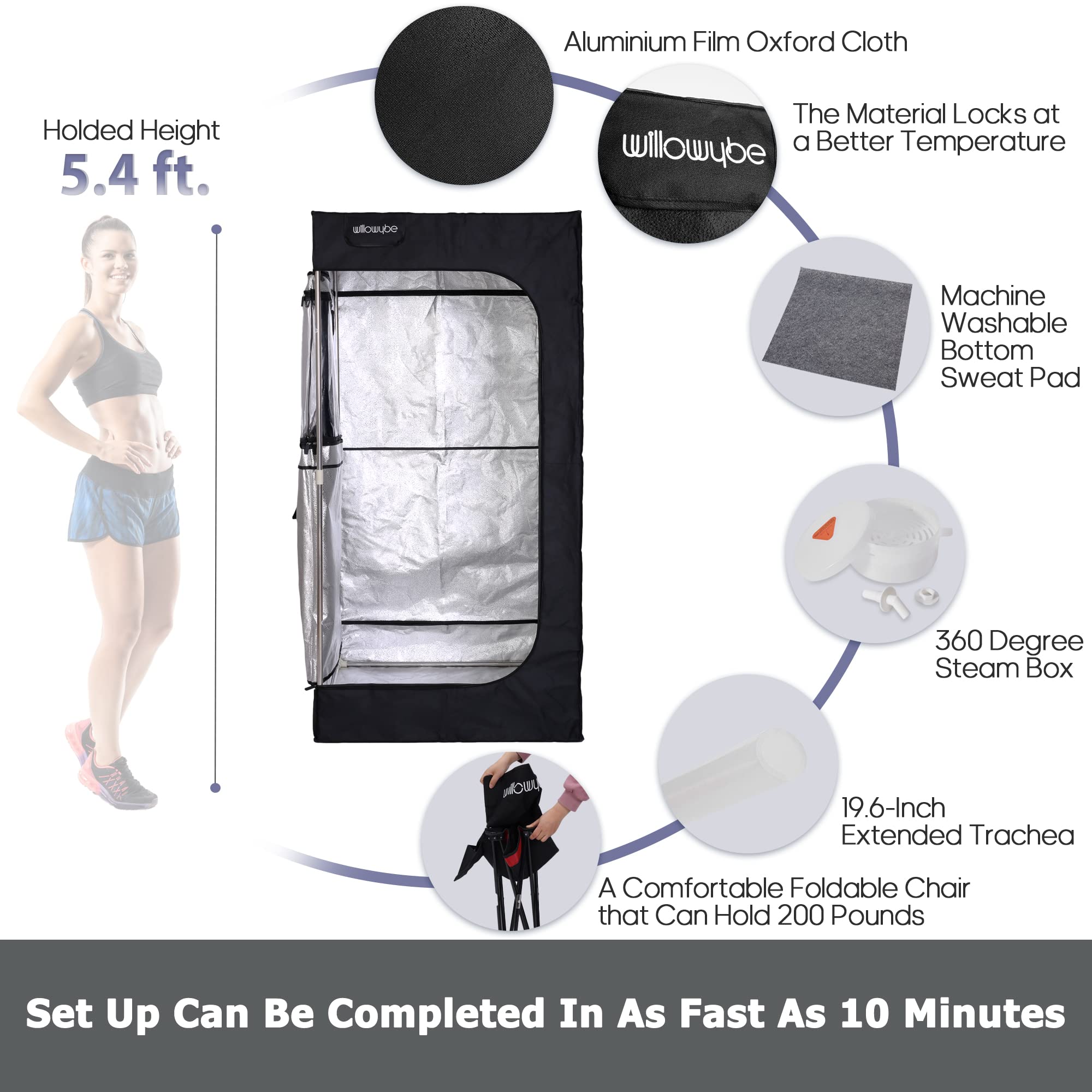 Portable Steam Sauna Tent with Bluetooth Control & 4L Steamer - Foldable Chair Included | Home Spa, Detox, Relaxation for Weight Loss & Muscle Recovery