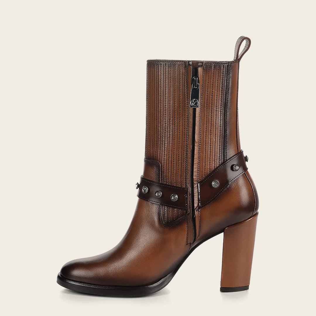 Franco Cuadra Women's Western Cowgirl Ankle Boots - Tobacco Brown Leather Boots for Country Dancing, Rodeo & Casual Wear