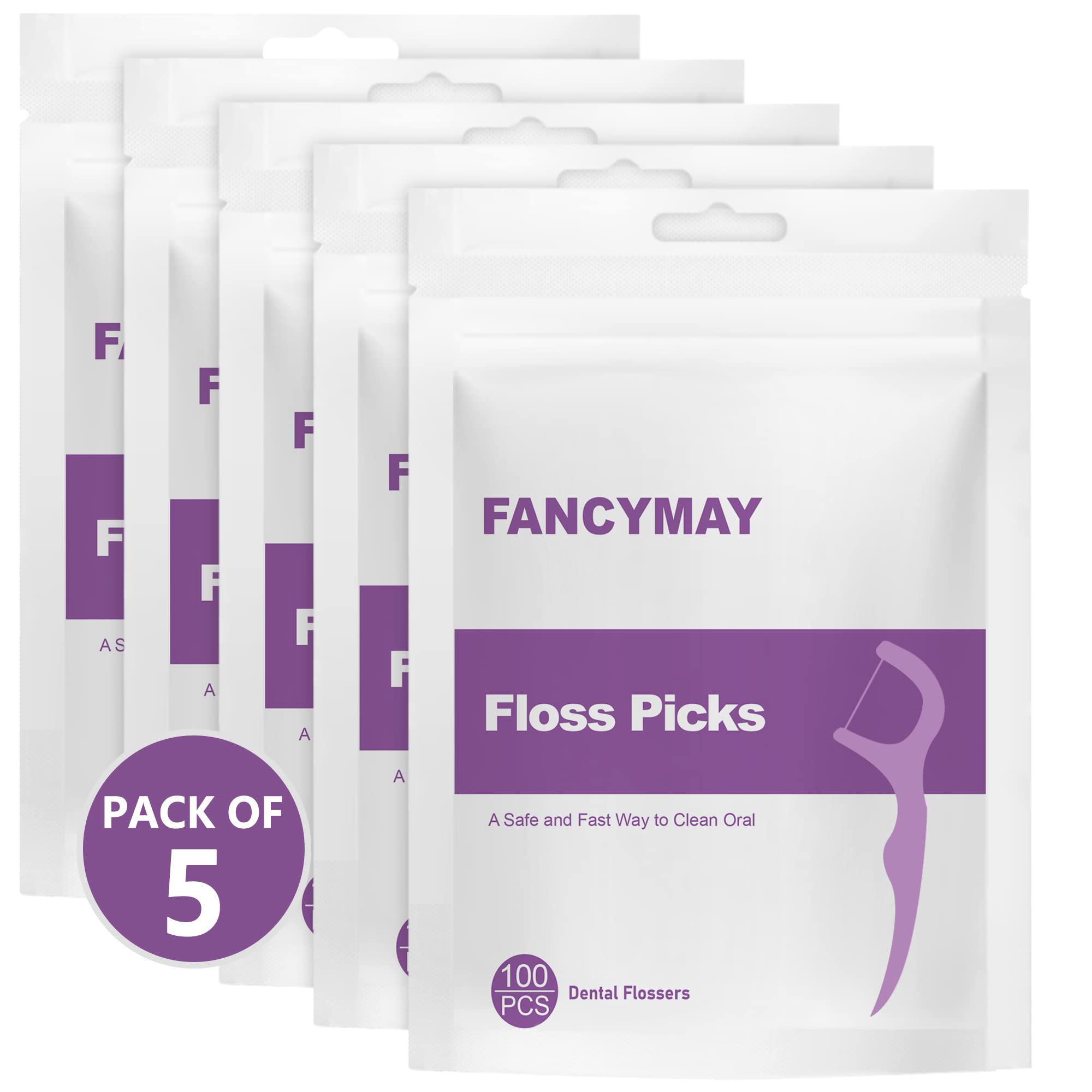500 Counts Dental Floss Picks - Premium Floss Sticks for Teeth Cleaning, High Toughness & Easy to Use, Family Pack (5 x 100 Count) - Perfect for Travel, Home & Office Oral Care