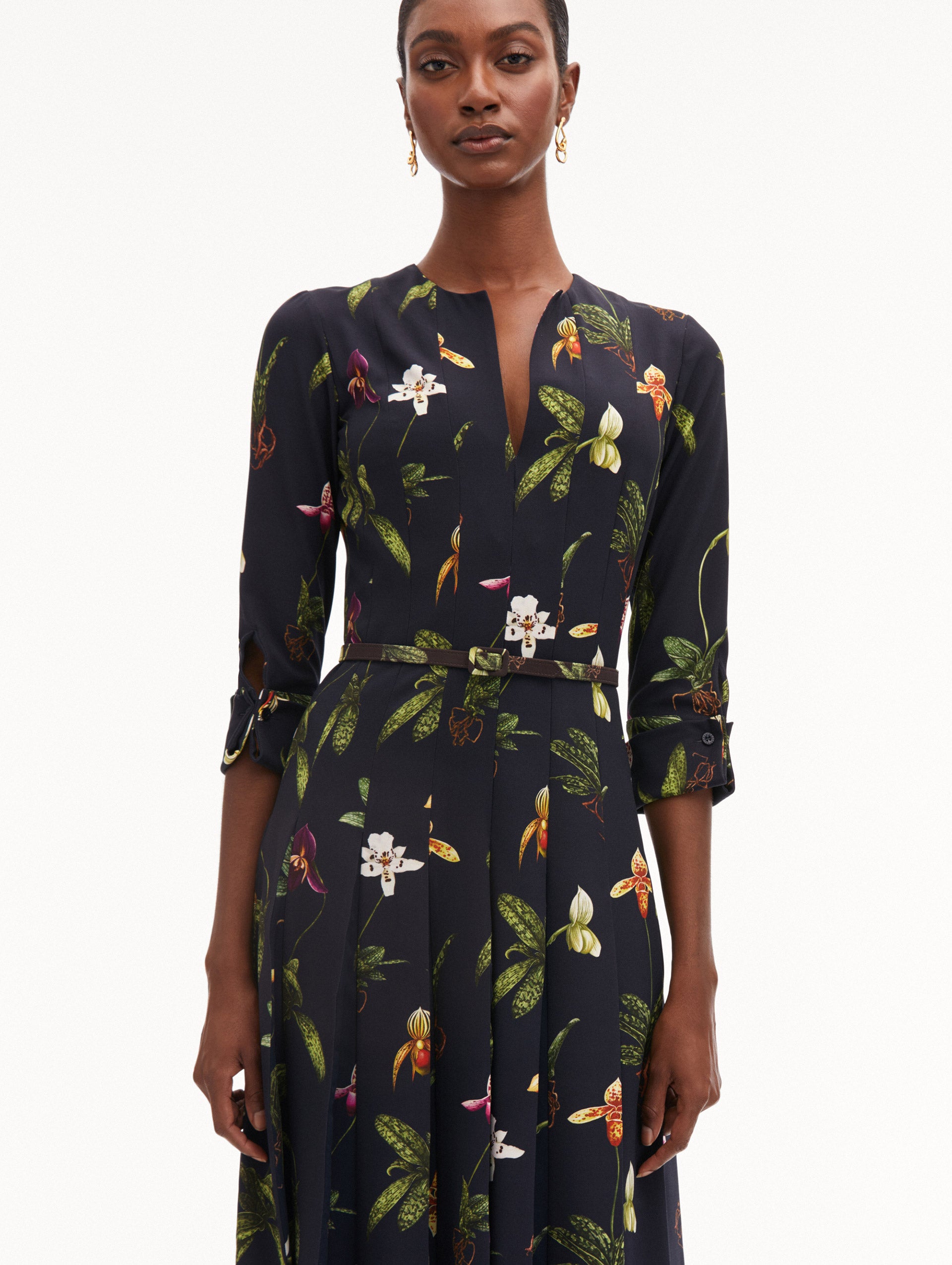 Elegant Orchid Cady Inset 3/4 Sleeve Floral Dress for Women - Perfect for Weddings, Parties & Special Occasions