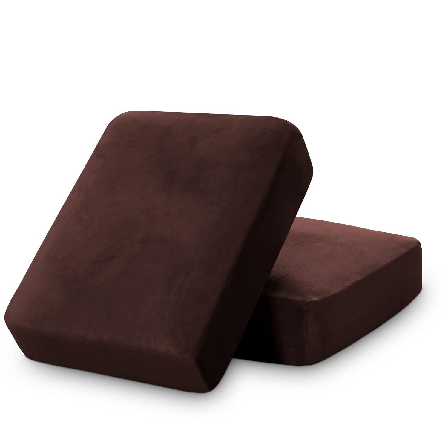 PrinceDeco 2-Piece Velvet Stretch Sofa Cushion Covers - Brown Pet-Friendly Furniture Protectors | Non-Slip, Machine Washable Sofa Slipcovers for Living Room, Bedroom & Home Decor